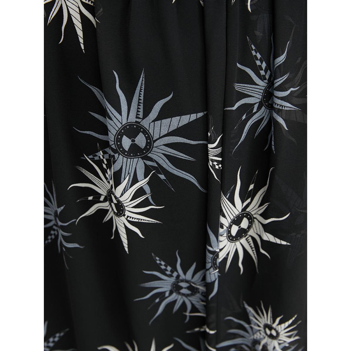 Plus Size Halloween Sun Print Bell Sleeve Mesh Split Dress Black Women Party Gathered V-neck Long Sleeve Curvy Midi Dress BloomChic 14-16/1X Product Image