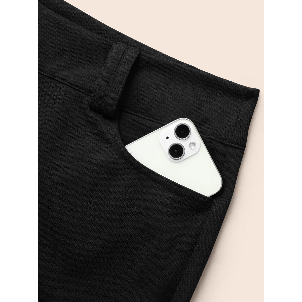 Plus Size Stretch Woven Double Button Drape Pants Women Black Workwear Essentials Bootcut Mid Rise Work Pants BloomChic 12/L Product Image