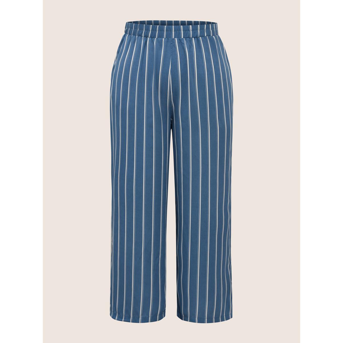 Plus Size Striped Elastic Waist Wide Leg Pants Women Cerulean Resort Loose Mid Rise Vacation Pants BloomChic 18-20/2X Product Image