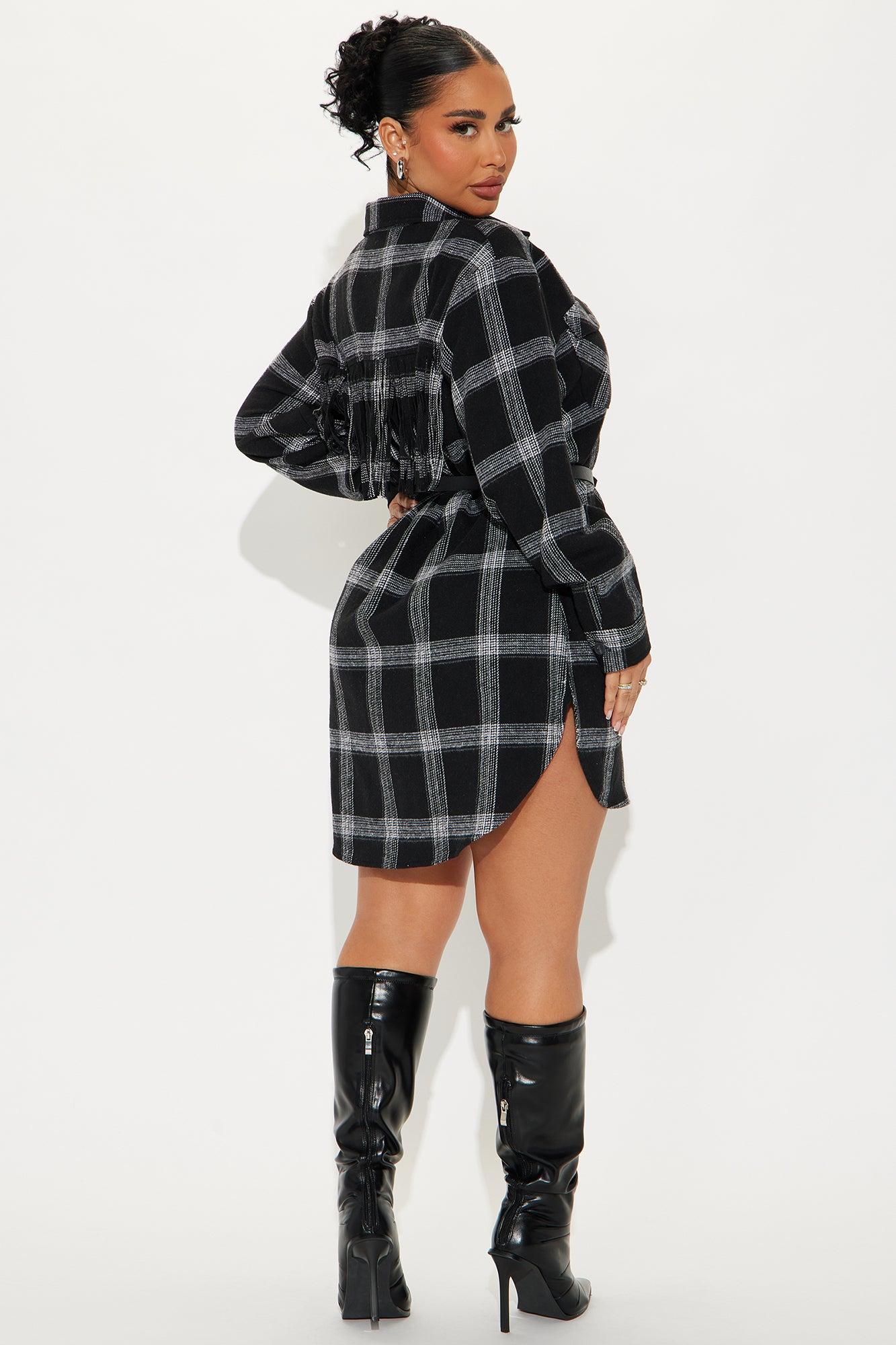 Jessie Flannel Shirt Dress - Black/White Product Image