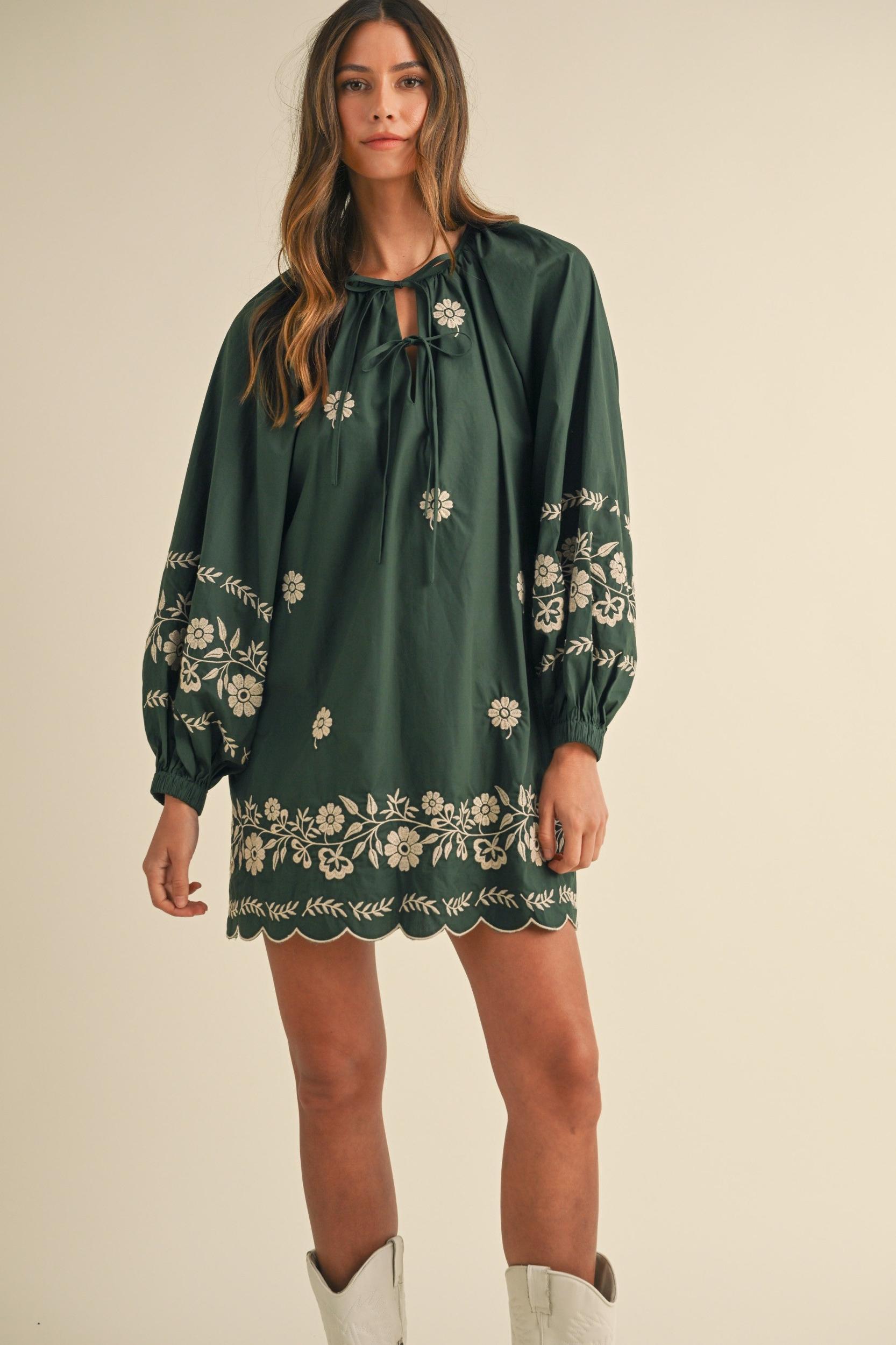 Embroidered Long Sleeves Shift Mini Dress Product Image