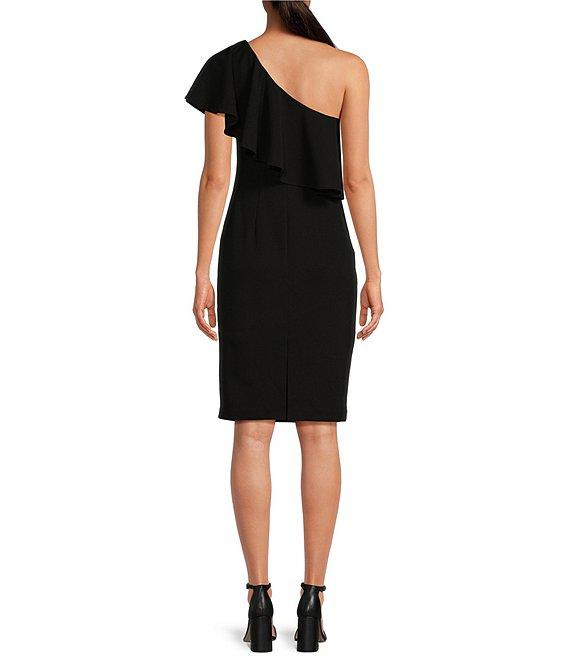 Trina Turk Luau Crepe Knit Asymmetric Ruffle One Shoulder Sheath Dress Product Image