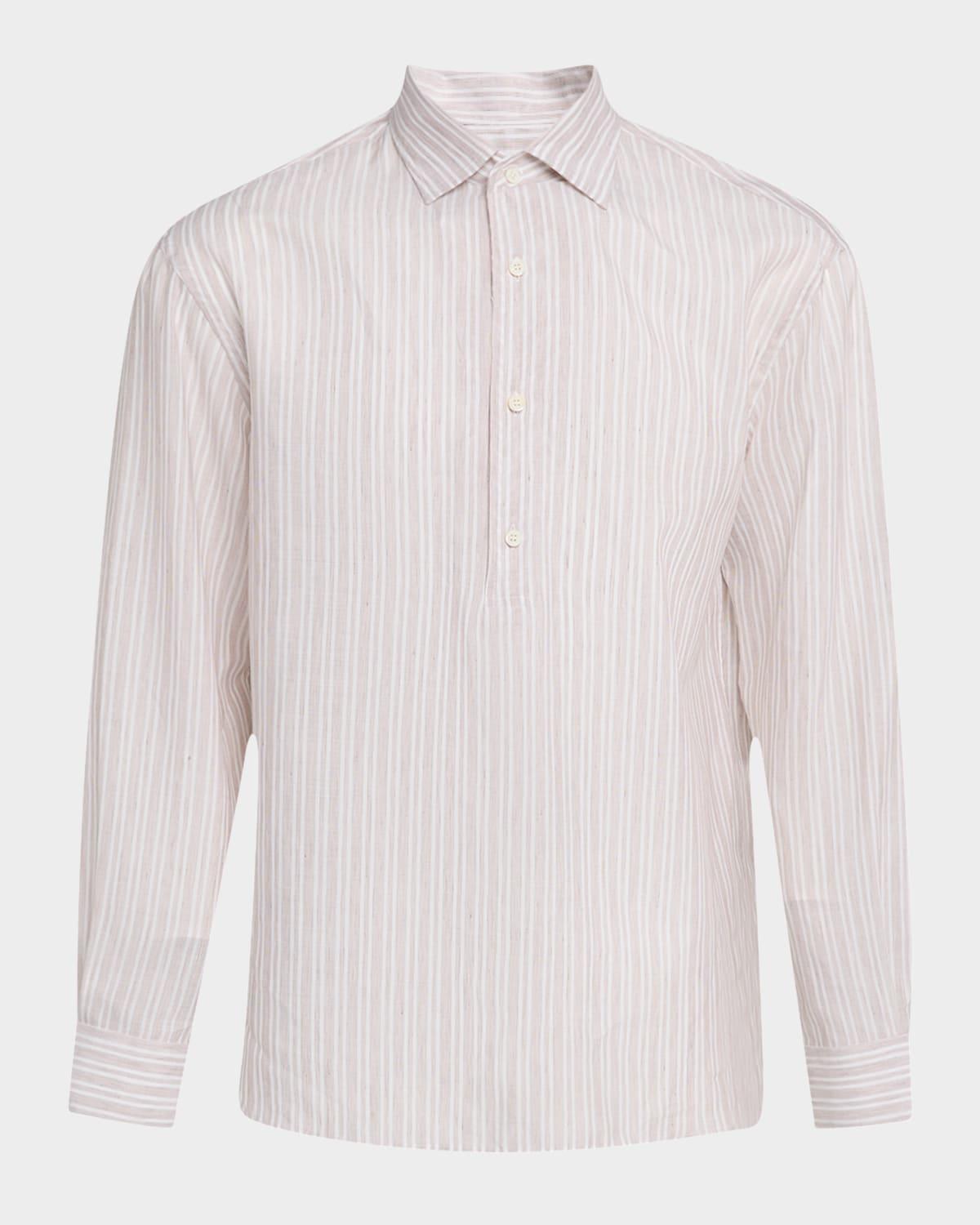 Men's Raffaele Cotton and Linen Stripe Sport Shirt Product Image