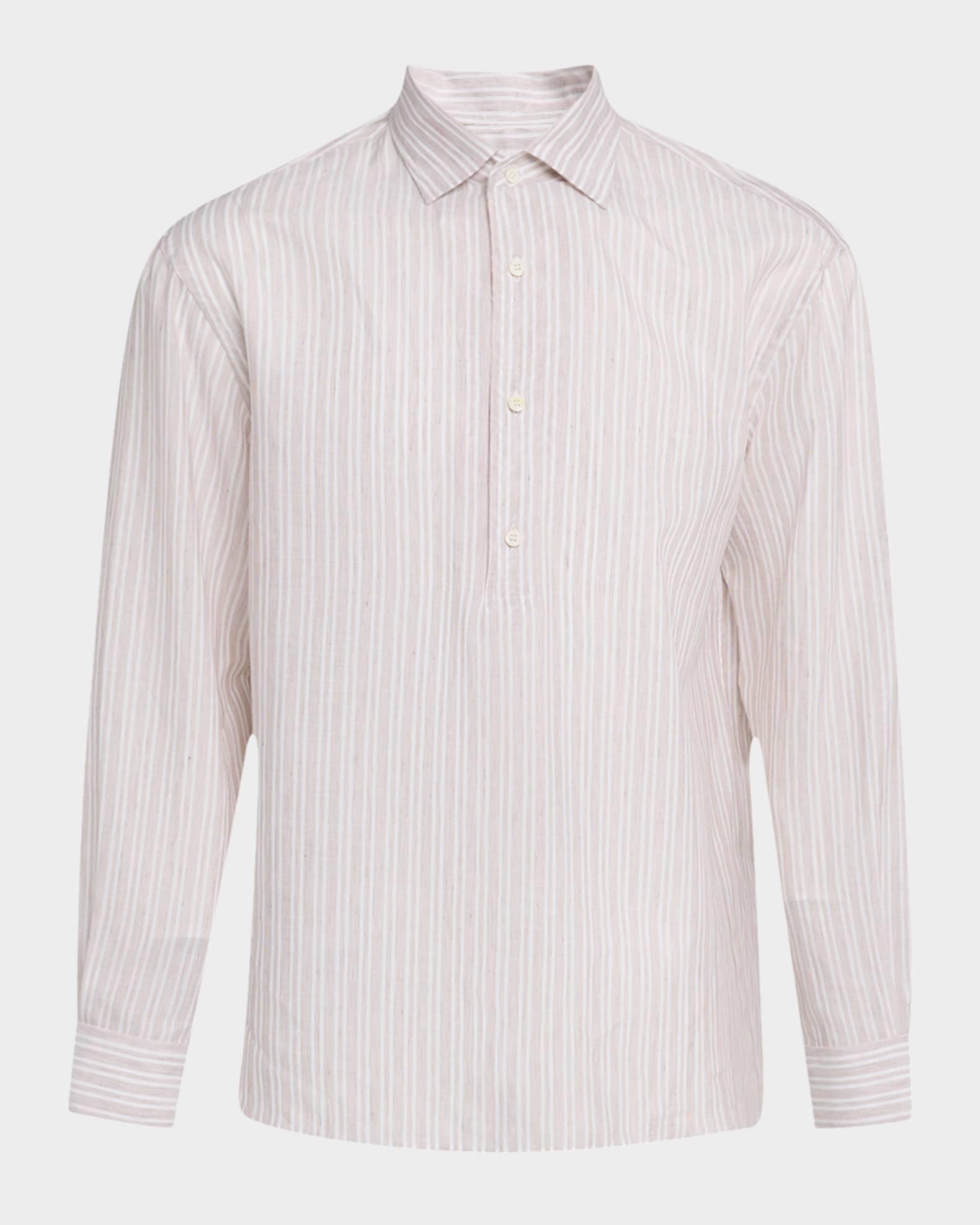 Men's Raffaele Cotton and Linen Stripe Sport Shirt Product Image