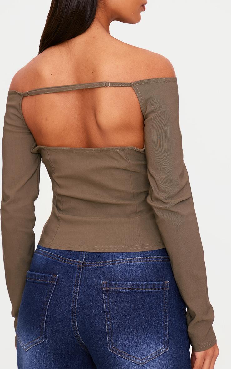 Khaki Bengaline Boatneck Long Sleeve Top Product Image