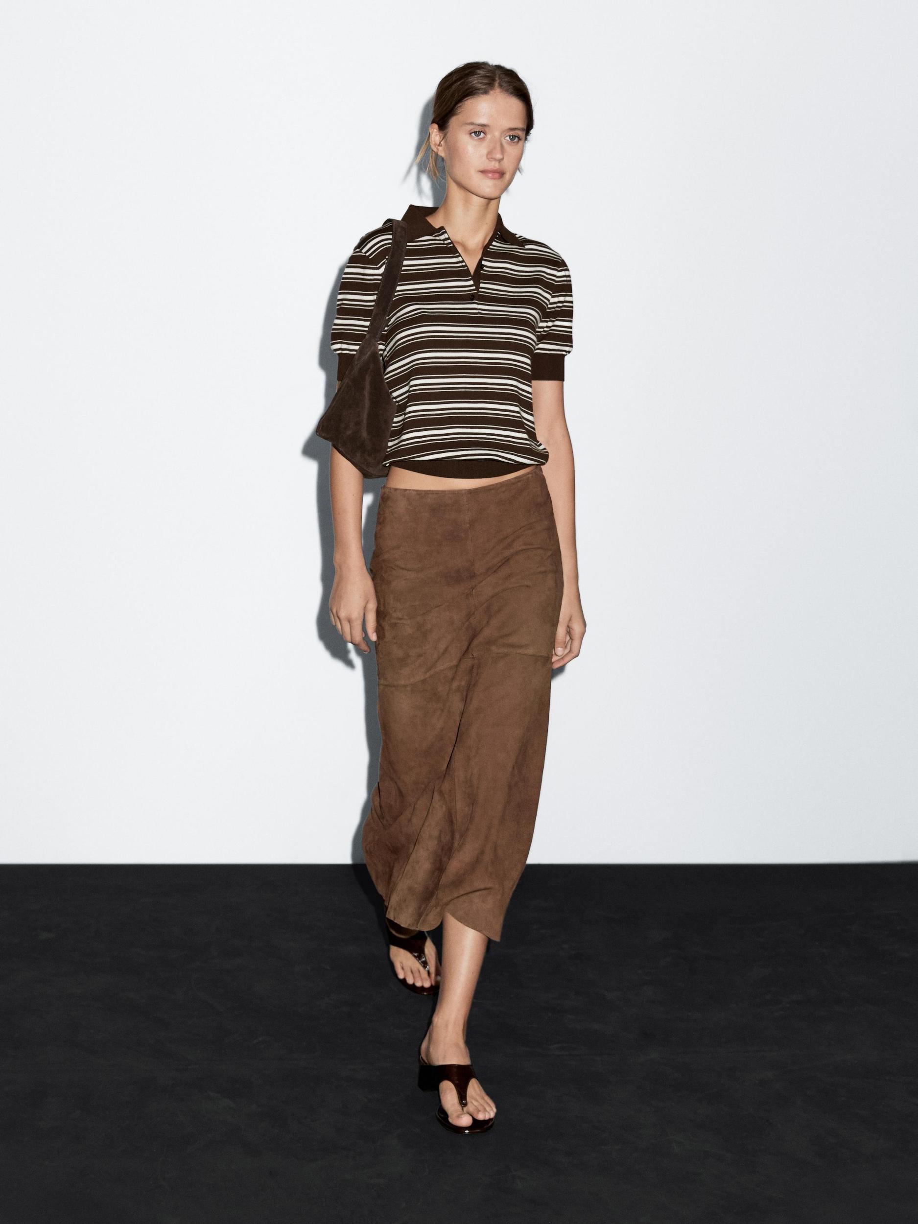 Suede leather midi skirt Product Image