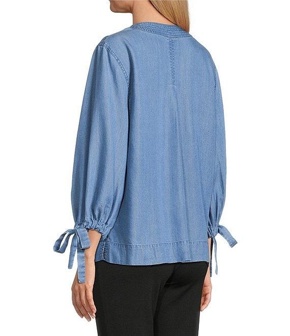 Westbound Woven 3/4 Tie Sleeve V-Neck Top Product Image
