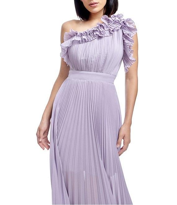 Dress the Population Vida Ruffle One Shoulder Sleeveless Pleated Gown Product Image