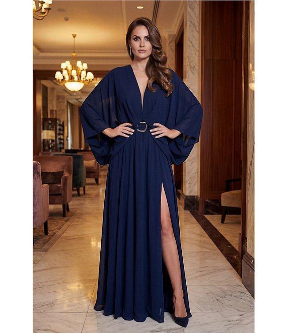Terani Couture Deep V Neck Flowy Gown Product Image