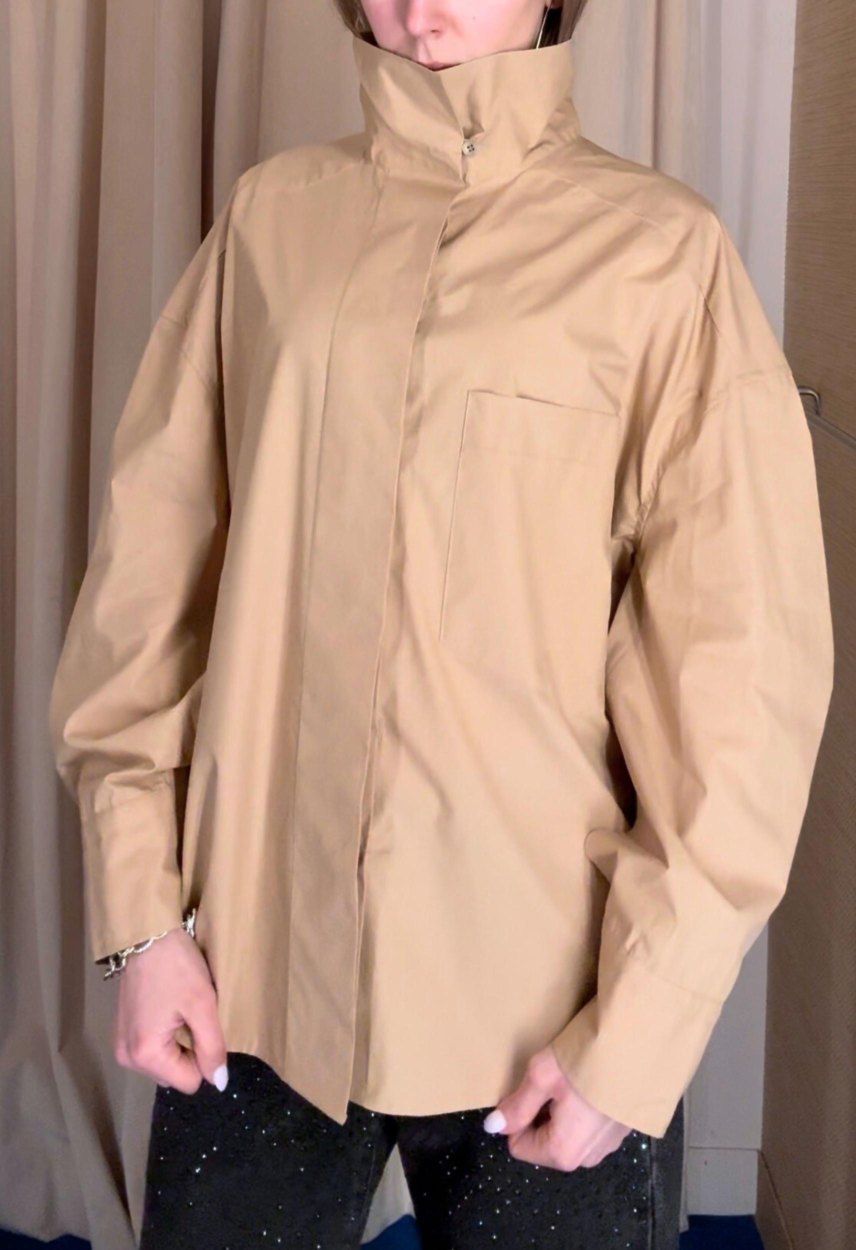 High Collar Button Down in Tan Product Image