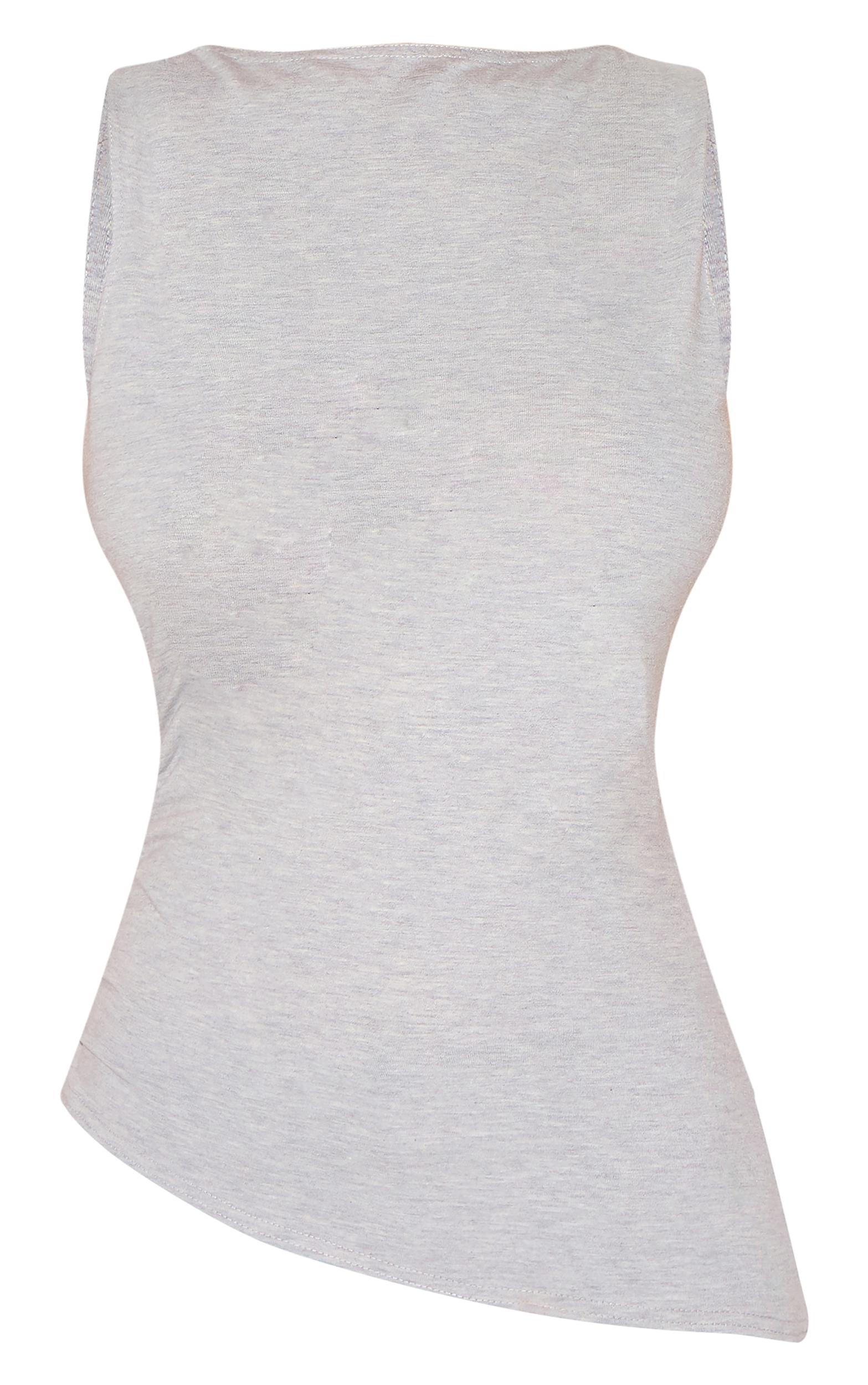 Grey Marl Cotton Straight Neck Long Top Product Image