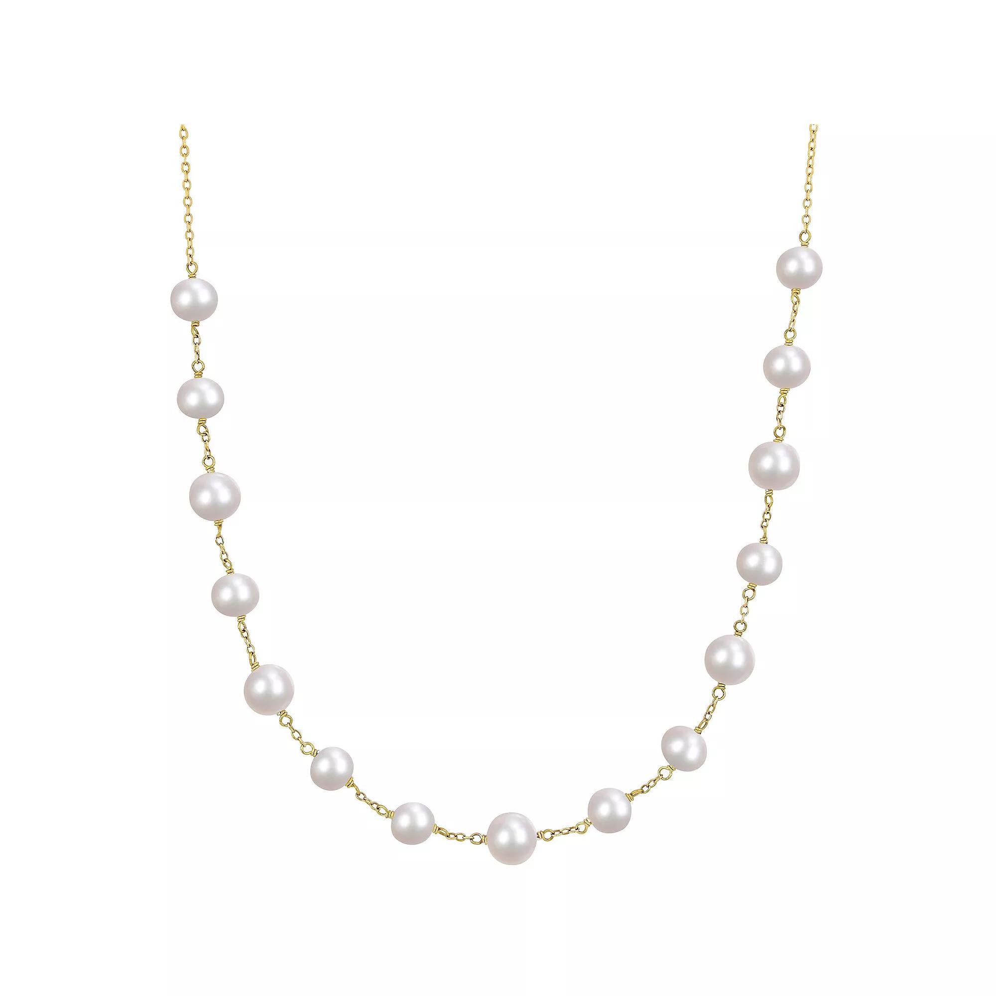 Stella Grace 18k Gold Over Silver Freshwater Cultured Pearl Tin Cup Necklace, Women's, Size: 18", Sterling Silver Product Image