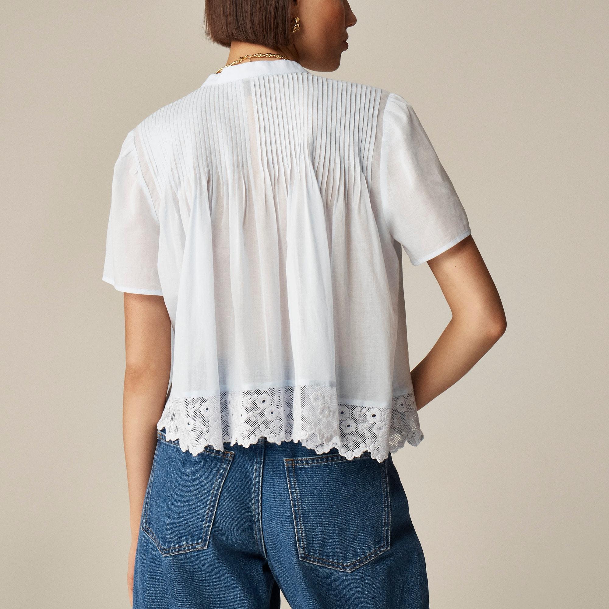 Lace-trim pintuck top in cotton voile Product Image