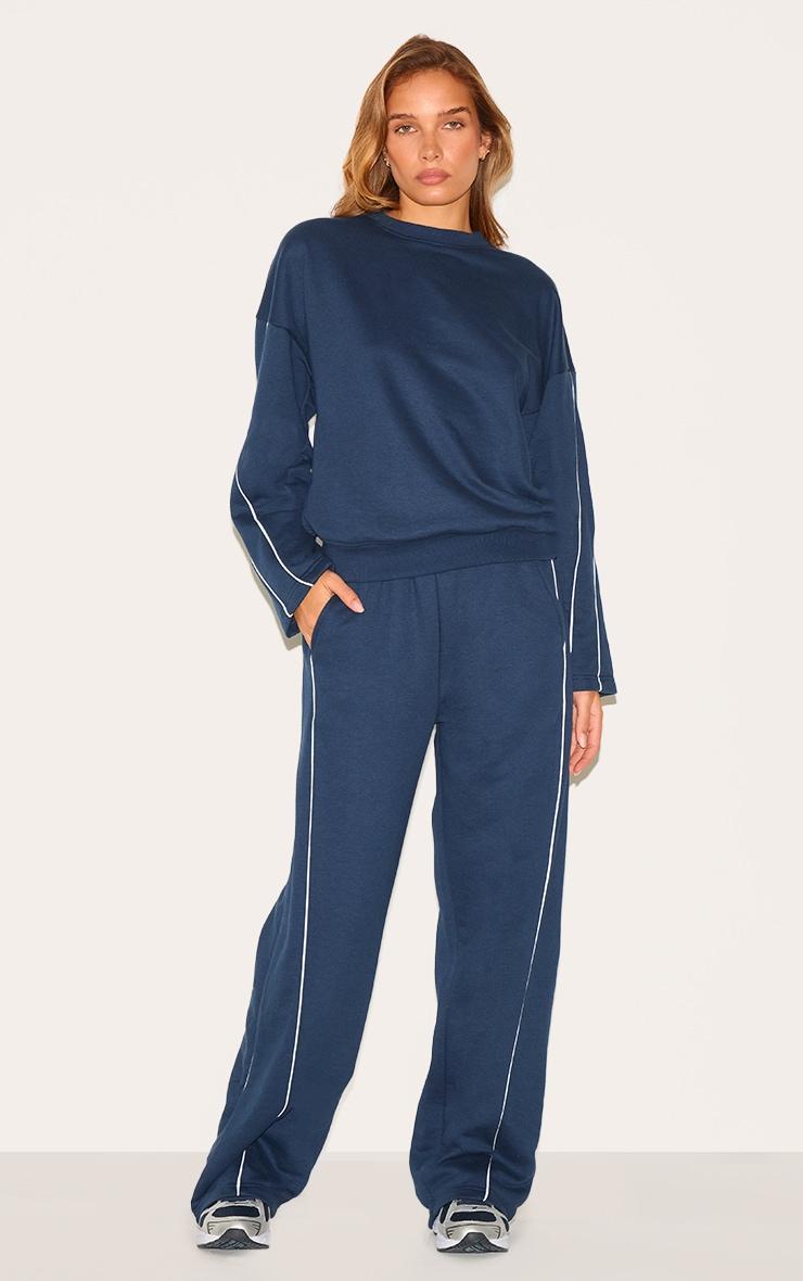  Navy Contrast Piping Detail Sweatshirt Product Image