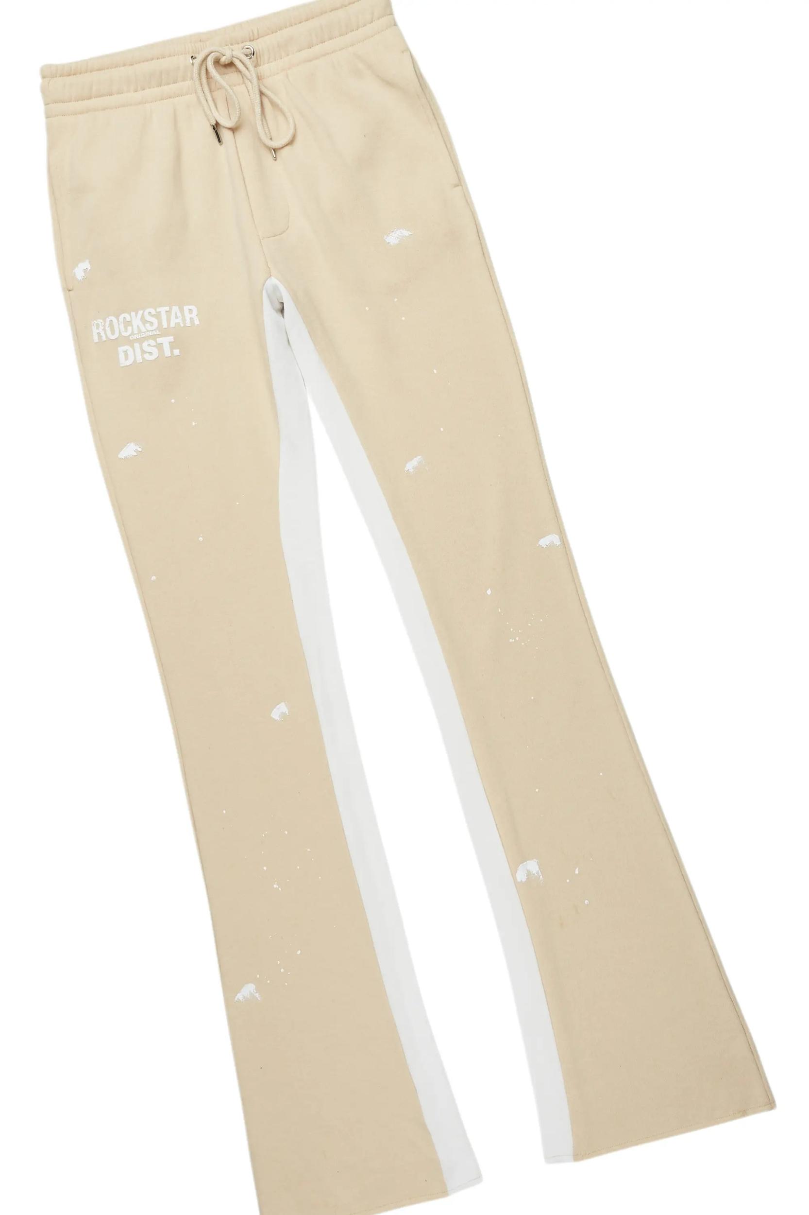 Raffer White/Beige Long Sleeve T-Shirt/Baggy Pant Set Male Product Image