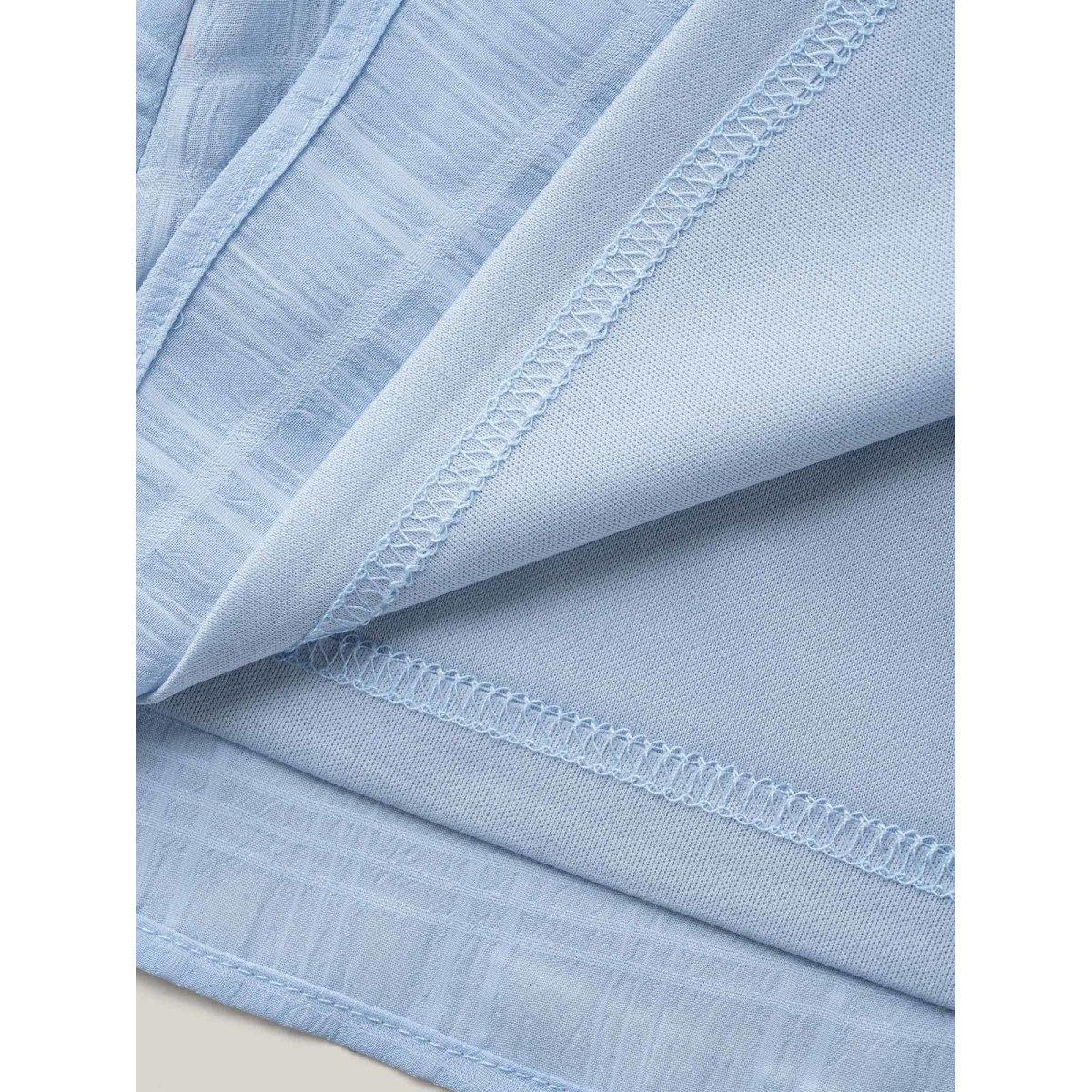 Plus Size LightBlue Checked Texture Jacquard Notched Collar Blouse Women Short sleeve Notched collar Elegant Blouses BloomChic 22-24/3X Product Image