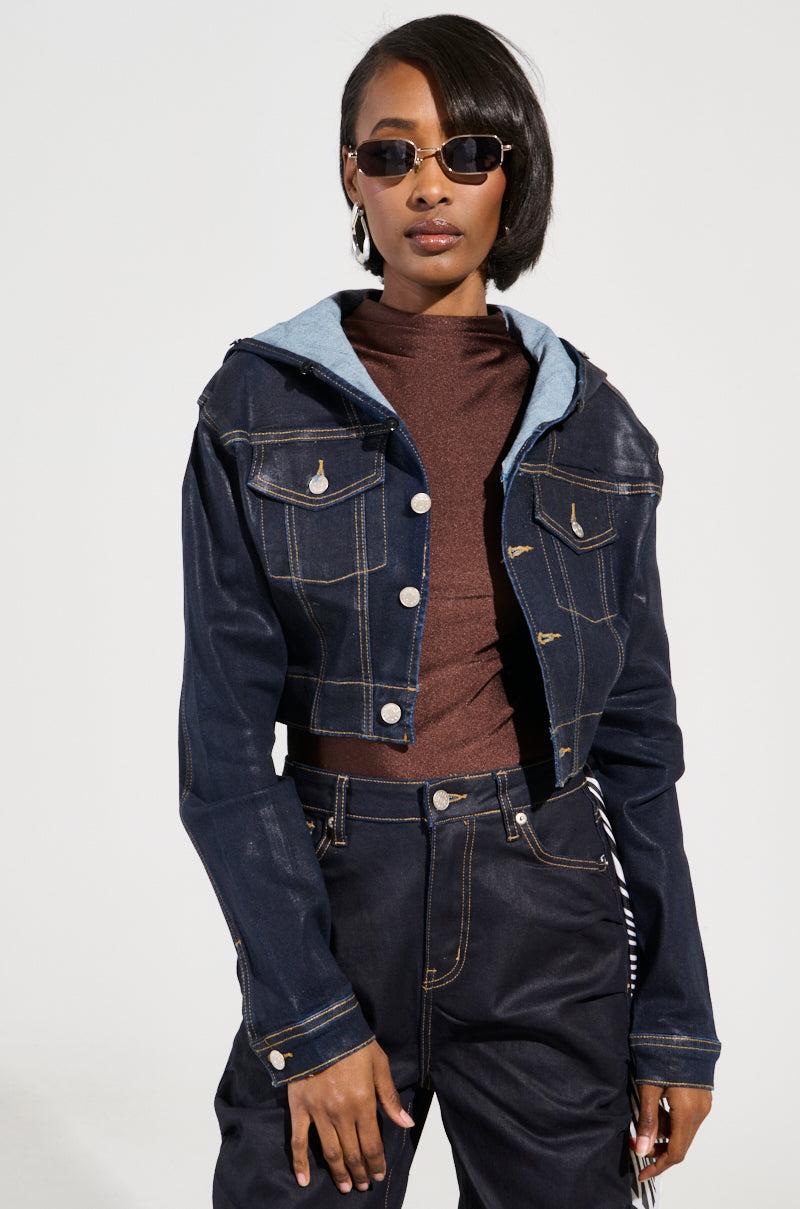 SITTING PRETTY FUR TRIM COATED DENIM JACKET Product Image