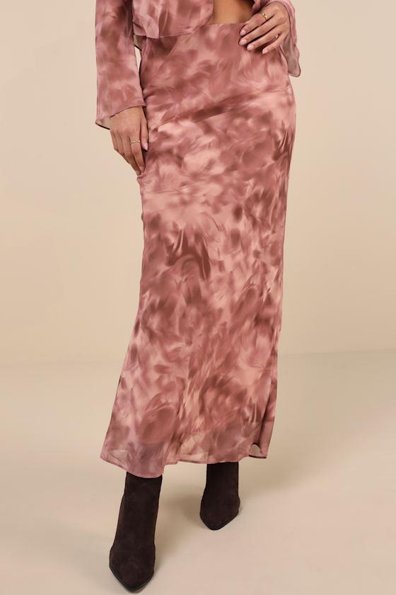 Ethereal Aesthetic Mauve Abstract High-Rise Maxi Skirt Product Image