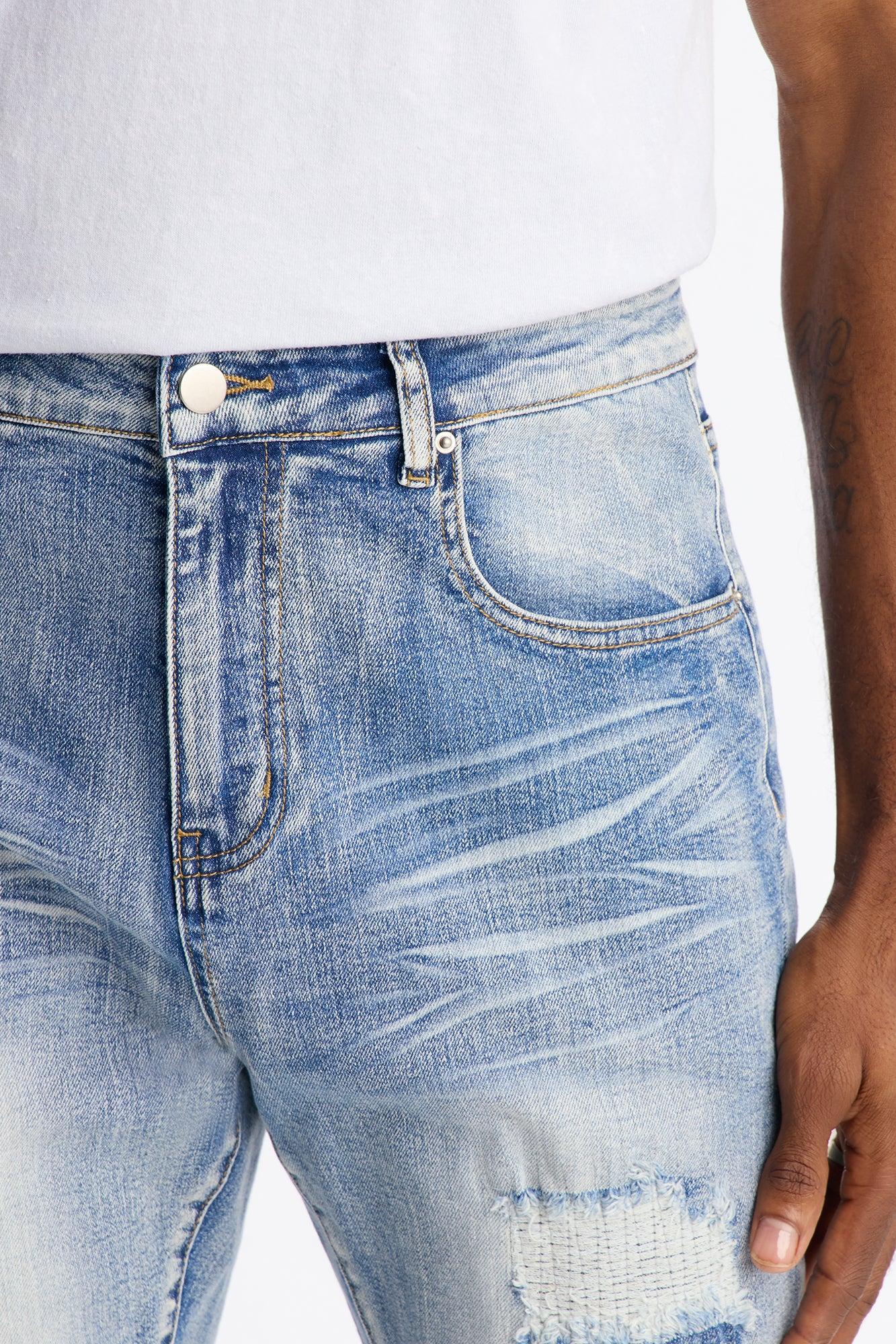 Stacked Skinny Flare Classic Destroyed Jeans - Light Wash Product Image