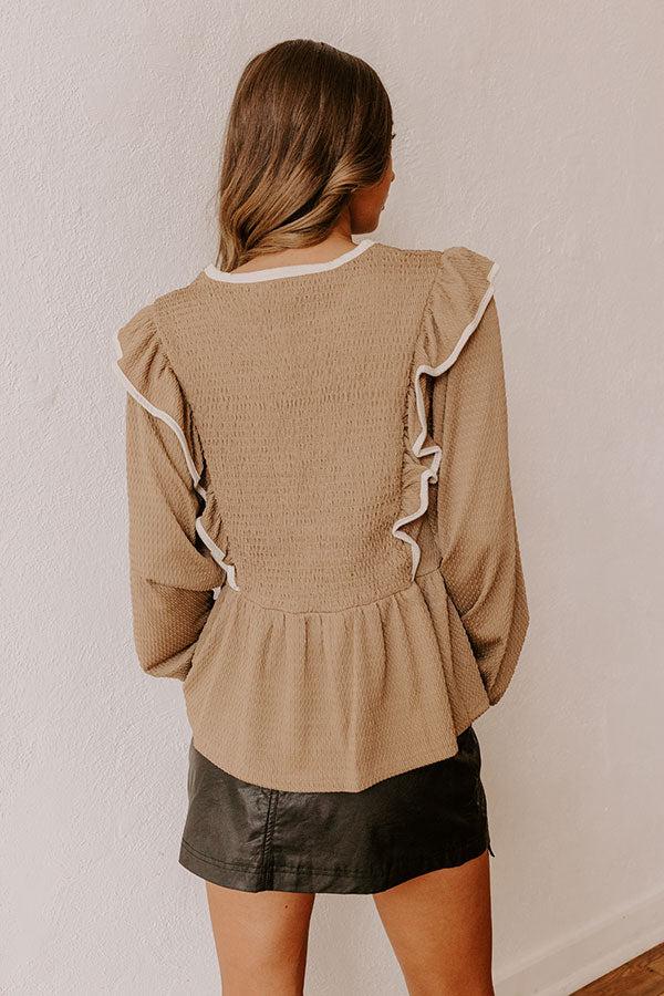 Exclusive Party Ruffle Top in Taupe Product Image