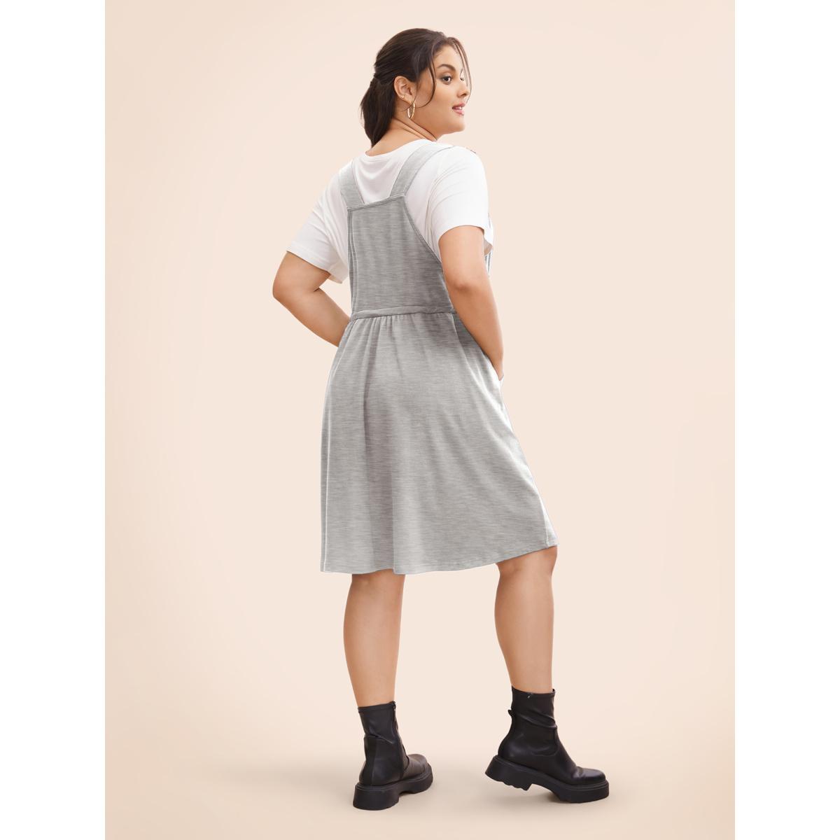 Plus Size Plain Pocket Drawstring Overall Dress LightGray Women Casual Non Non Sleeveless Curvy BloomChic 22-24/3X Product Image