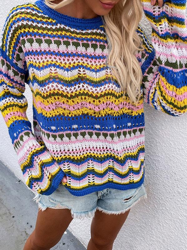 Rainbow Stripe Crochet Knit Sweater Product Image