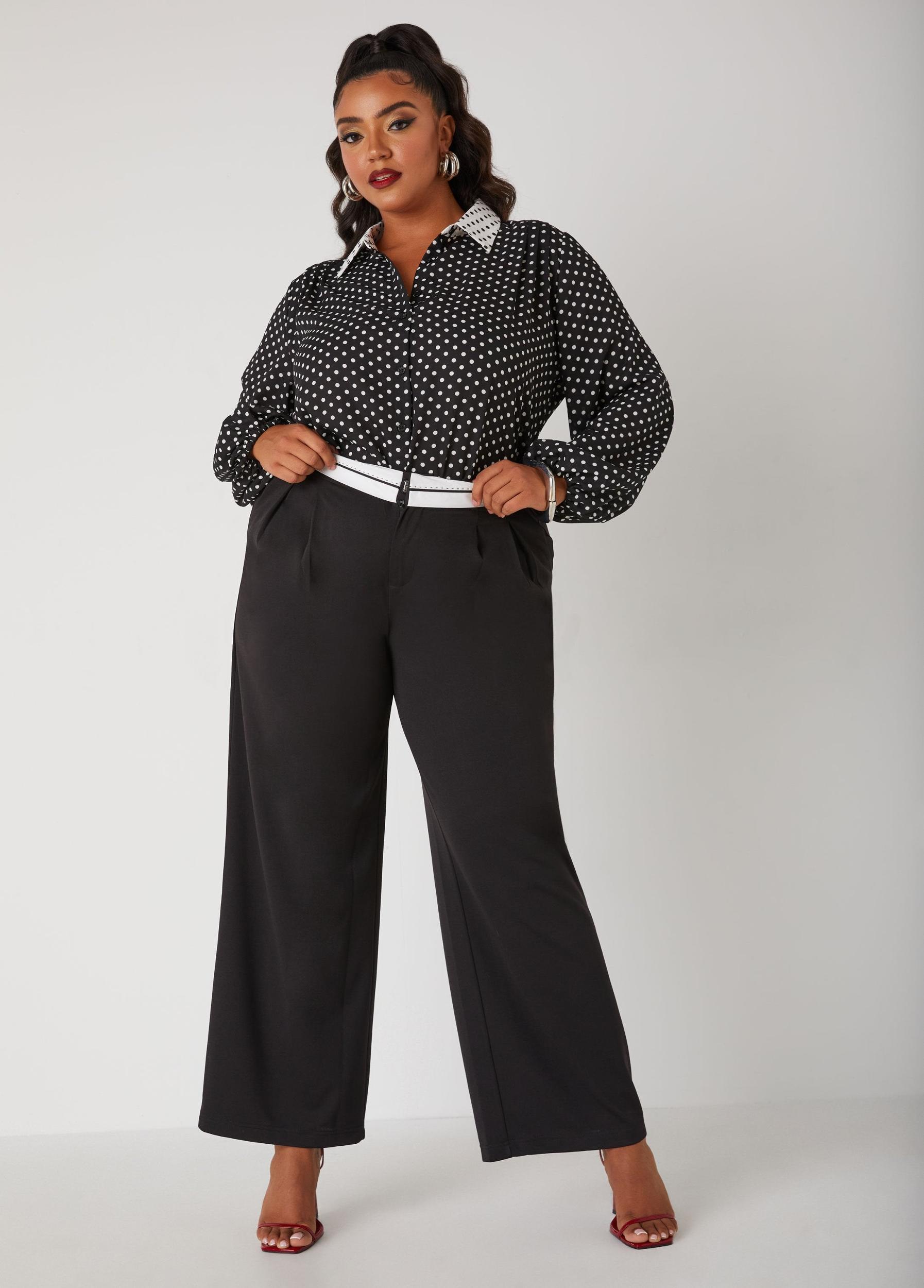 Poplin Trimmed Wide Leg Pants Product Image