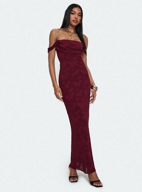 Azura Off The Shoulder Maxi Dress Burgundy Product Image