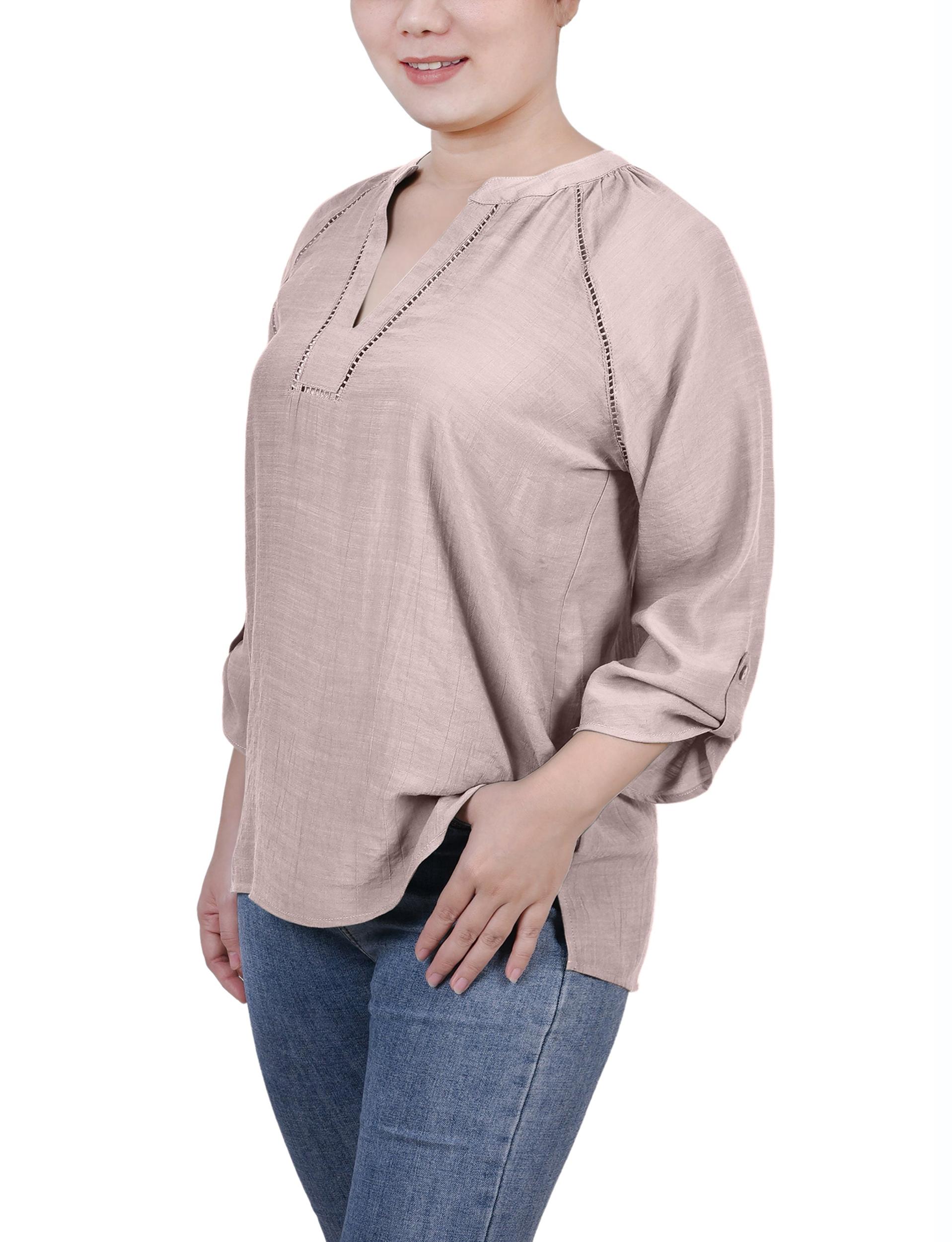 Oxford Tan Raglan Sleeve Split Neck Blouse Product Image