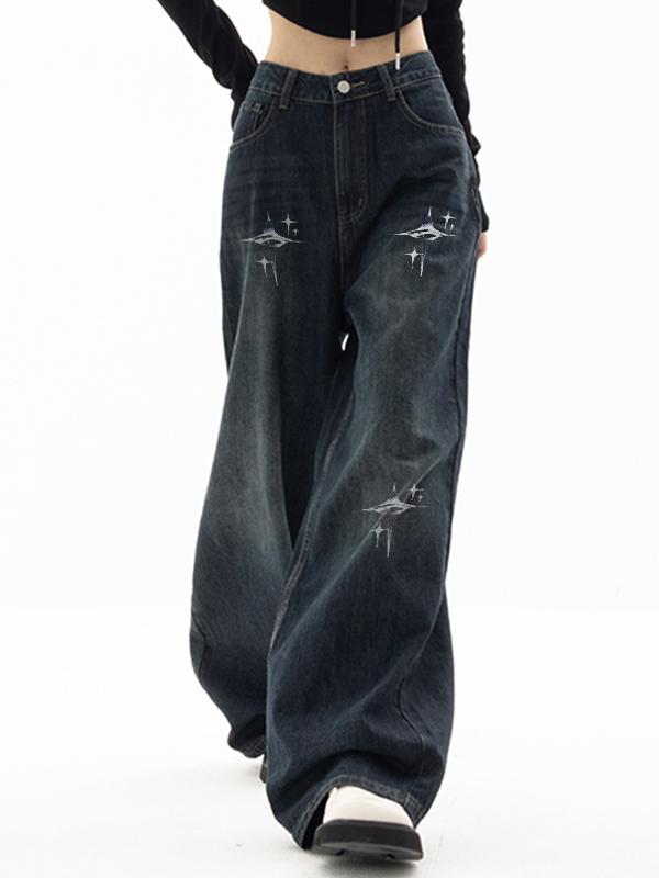 Vintage Blue 90s Print Boyfriend Jeans Product Image