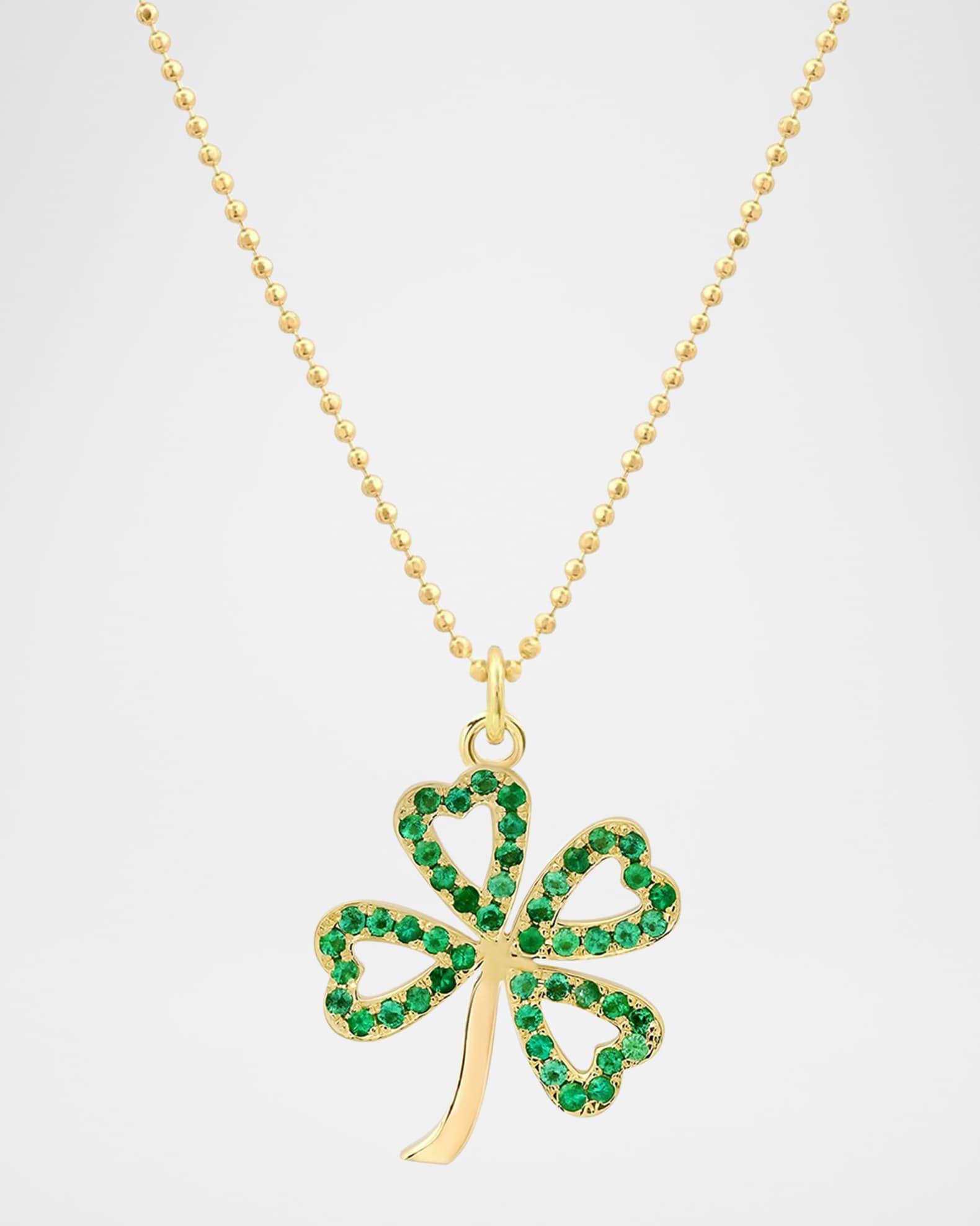 14K Yellow Gold Emerald Open Clover Pendant Necklace Product Image