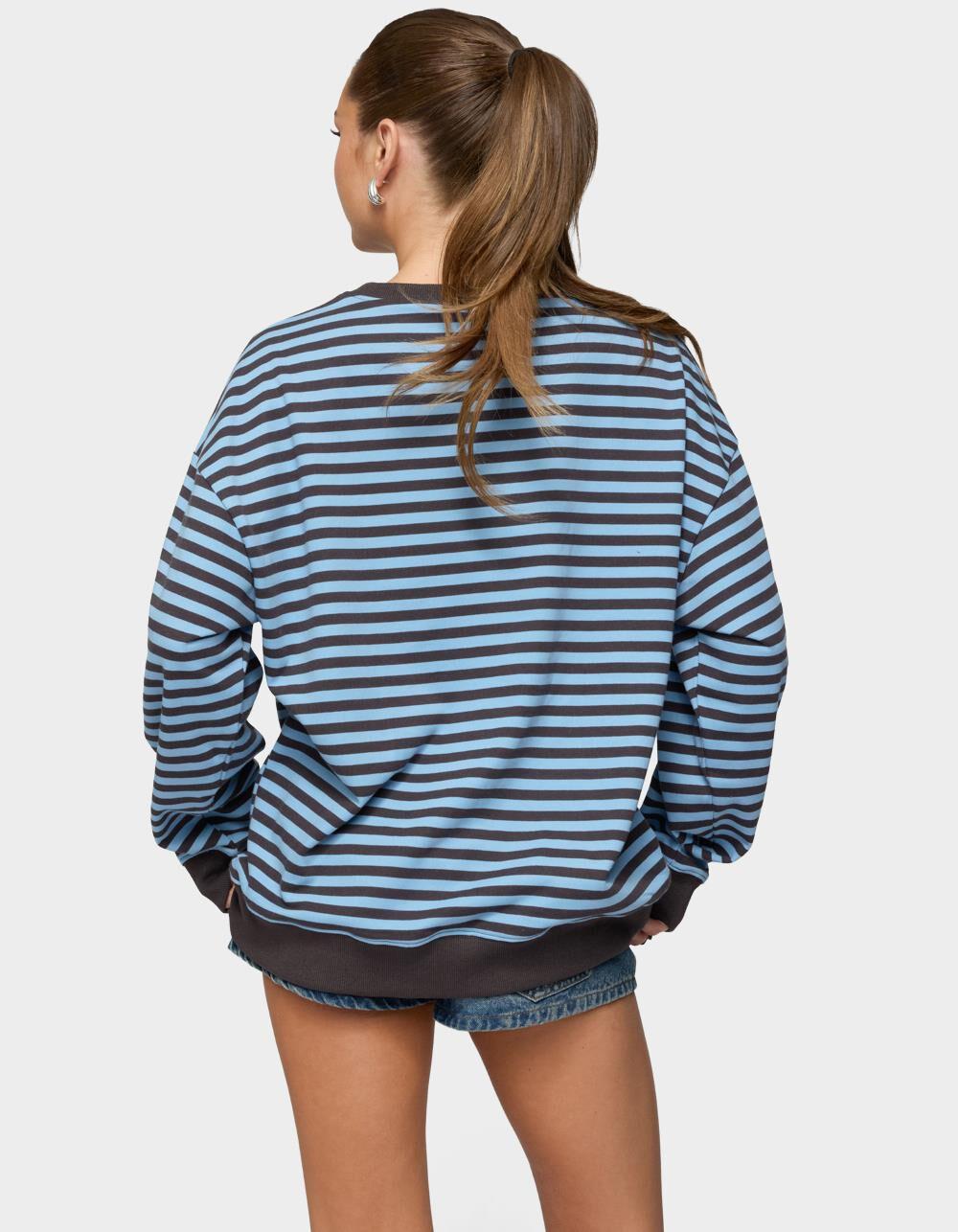 EDIKTED Onda Striped Sweatshirt - BLUE Product Image