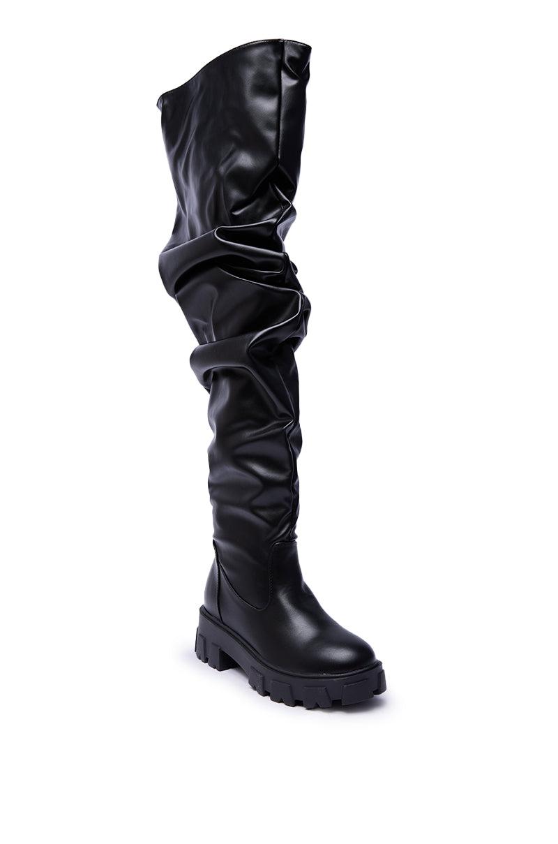 AZALEA WANG KIPLING BLACK RUCHED UP FLAT BOOT Product Image