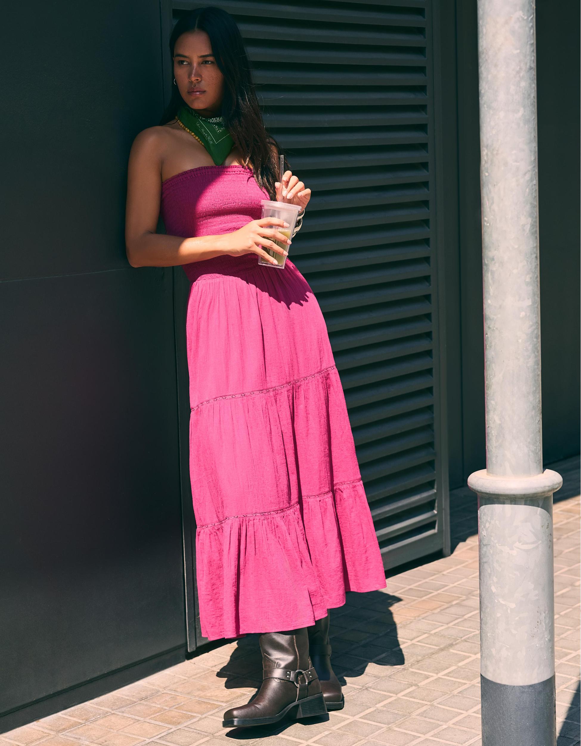 Flared bandeau neckline midi dress Product Image