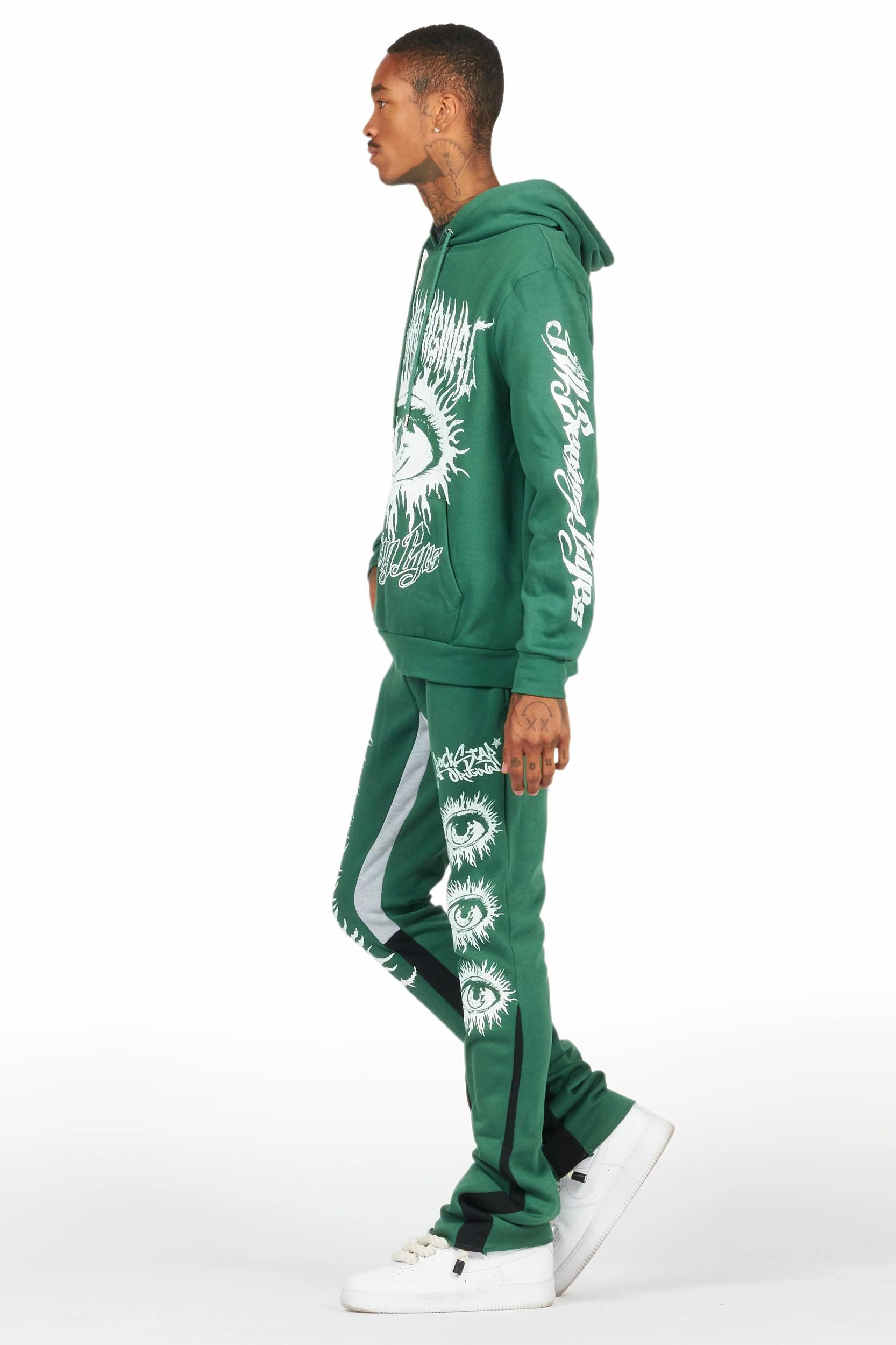 All Seeing Eyes Dark Green Stacked Flare Track Pant Set Male Product Image