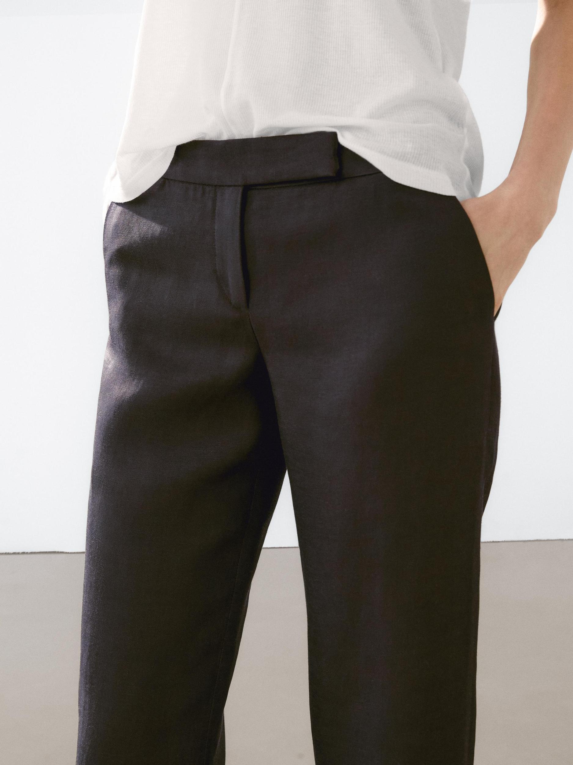 Straight fit linen blend trousers Product Image