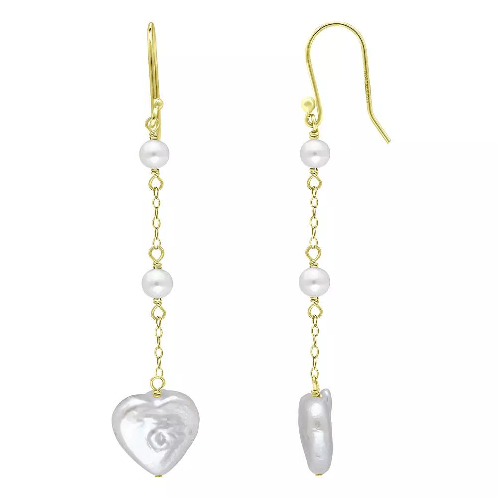 Aleure Precioso 18k Gold Over Silver Heart Shaped Freshwater Cultured Pearl Chain Drop Earrings, Women's, Gold Tone White Product Image