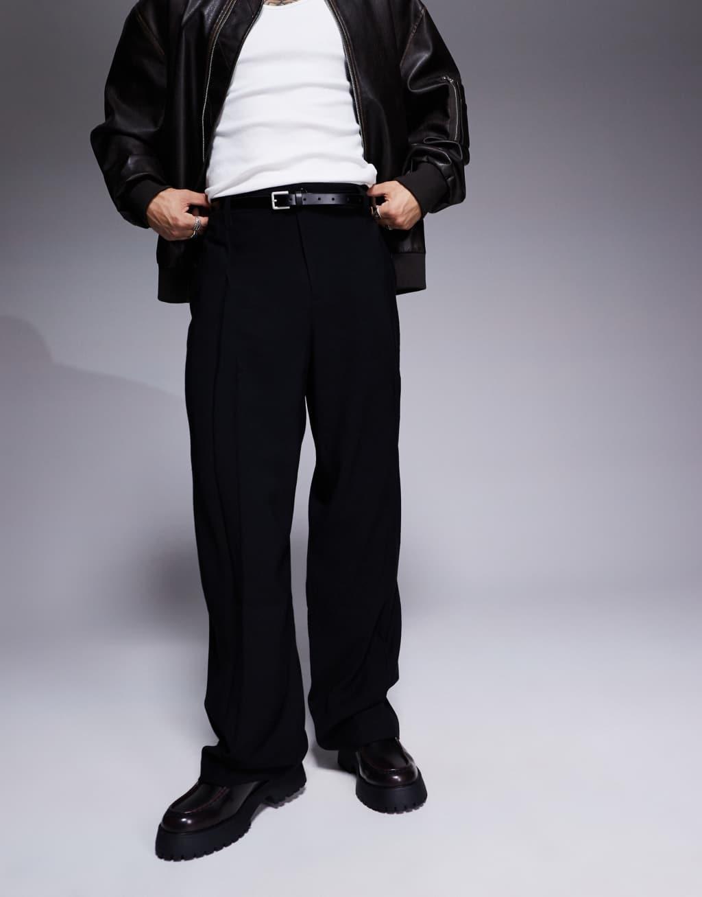 ASOS DESIGN smart wide leg pants with front pleat in black Product Image