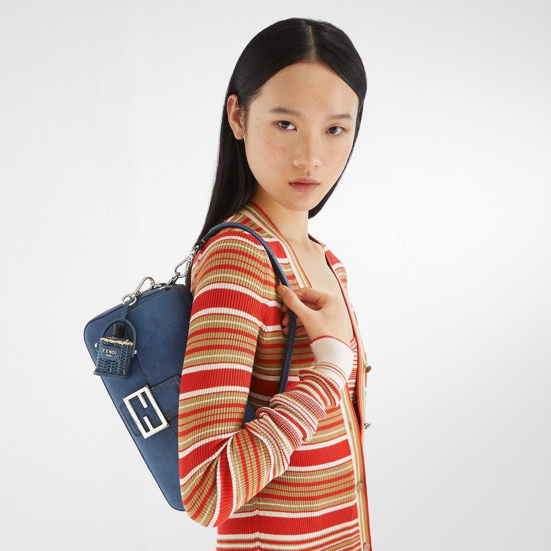 BaguetteDenim-effect blue leather bag Product Image