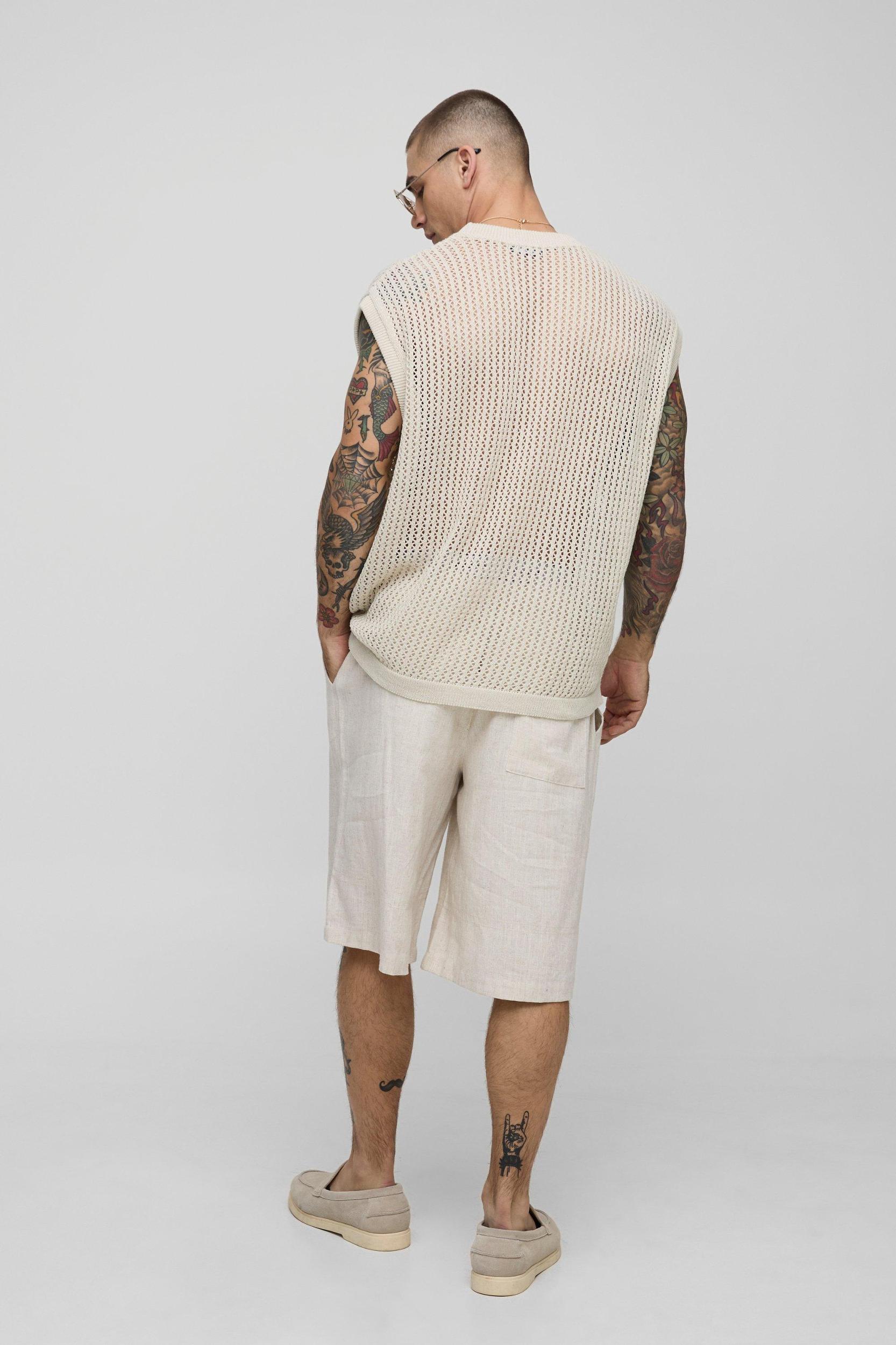 Oversized Open Stitch Knitted Tank | boohooMAN USA Product Image