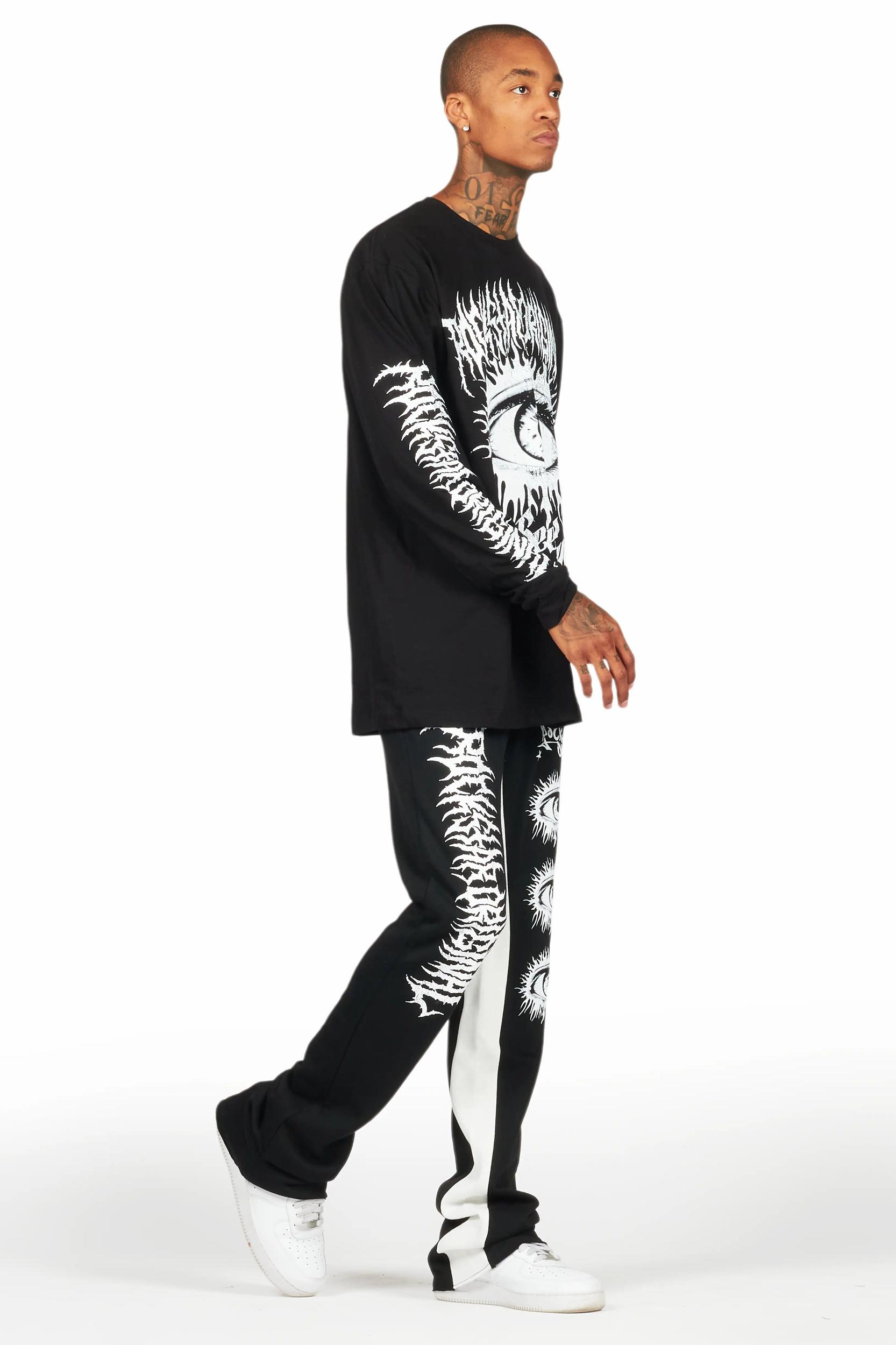 All Seeing Eyes Black/White Long Sleeve T-Shirt/Baggy Pant Set Male Product Image