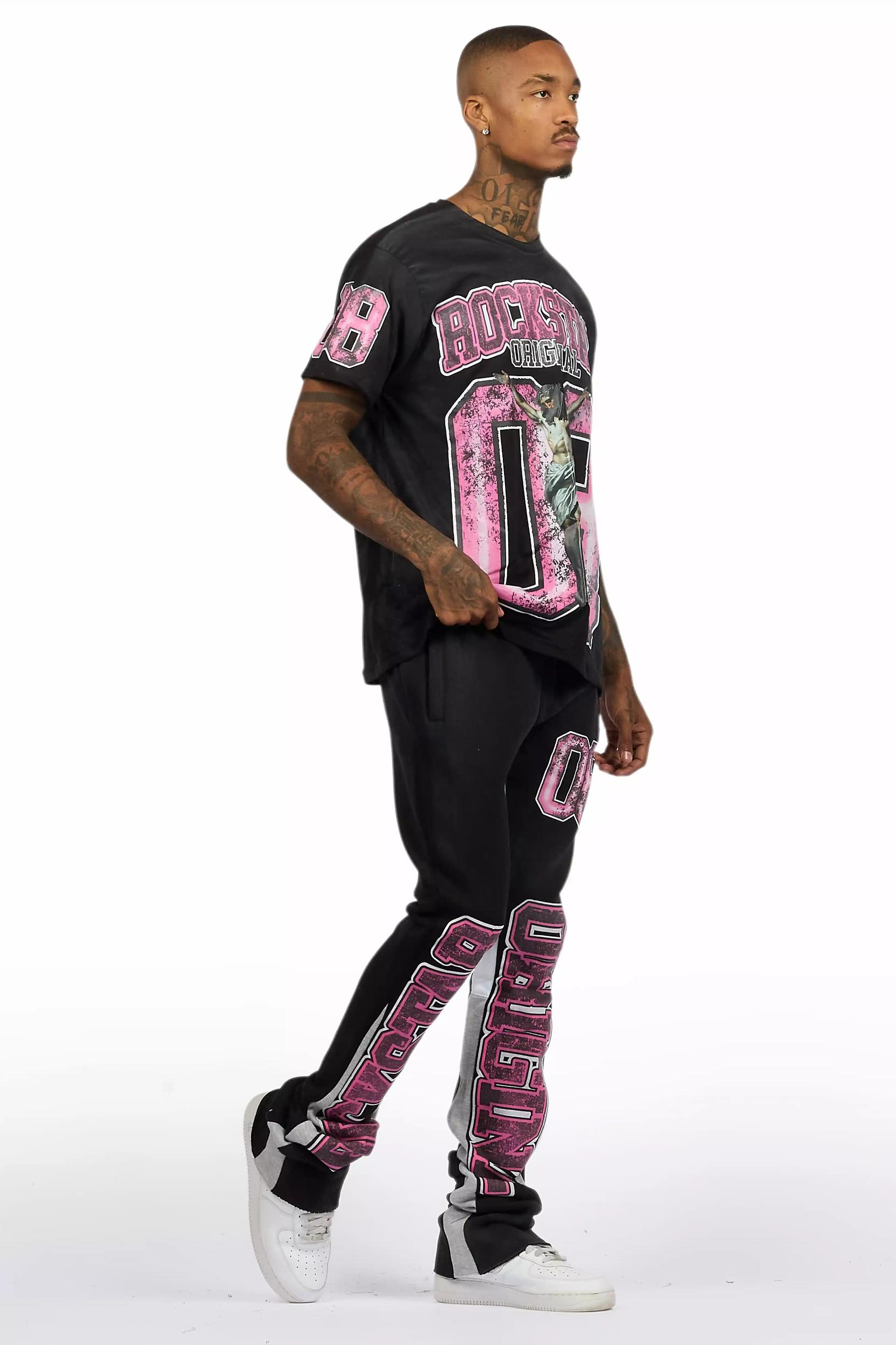 Fields Black/Pink T-Shirt/Stacked Flare Track Set Male Product Image