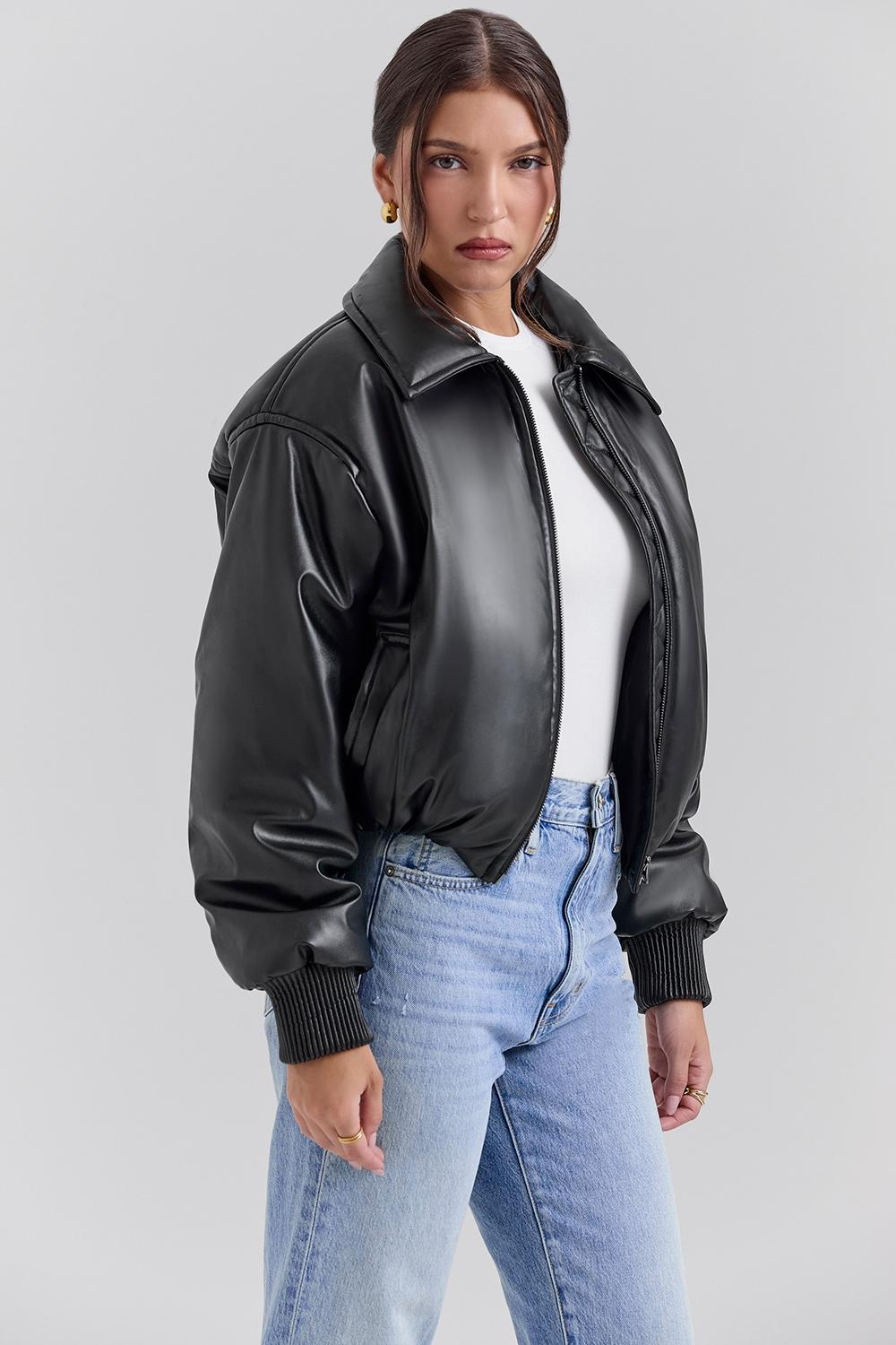 Sante  black vegan leather bomber jacket - sale Product Image