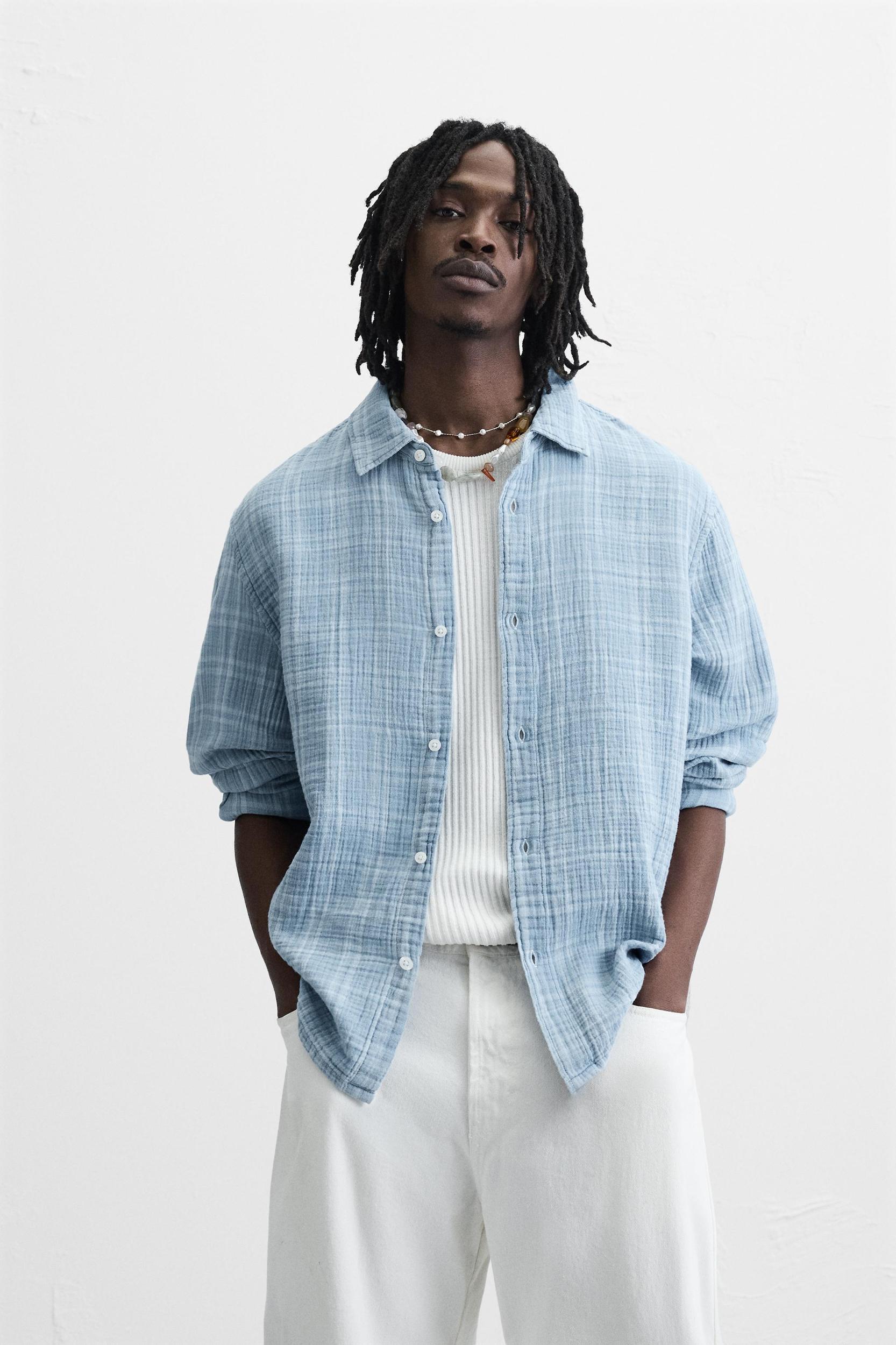 WRINKLED EFFECT PLAID SHIRT Product Image