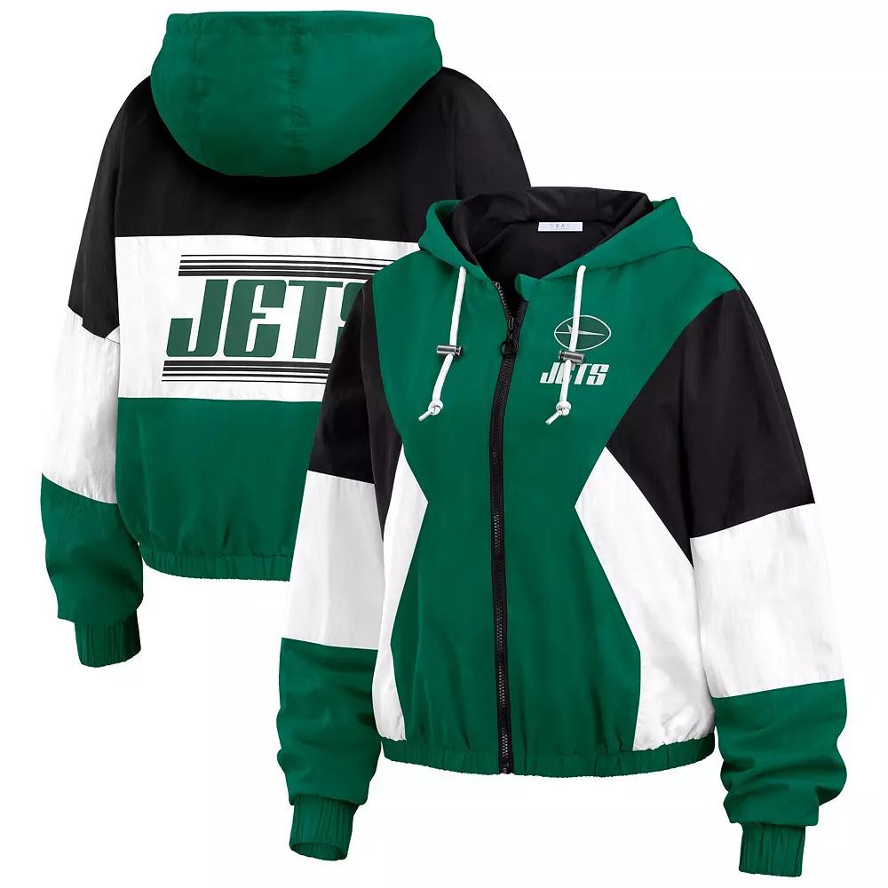 Women's WEAR by Erin Andrews  Green New York Jets Color Block Full-Zip Windbreaker Jacket, Size: 2XL Product Image