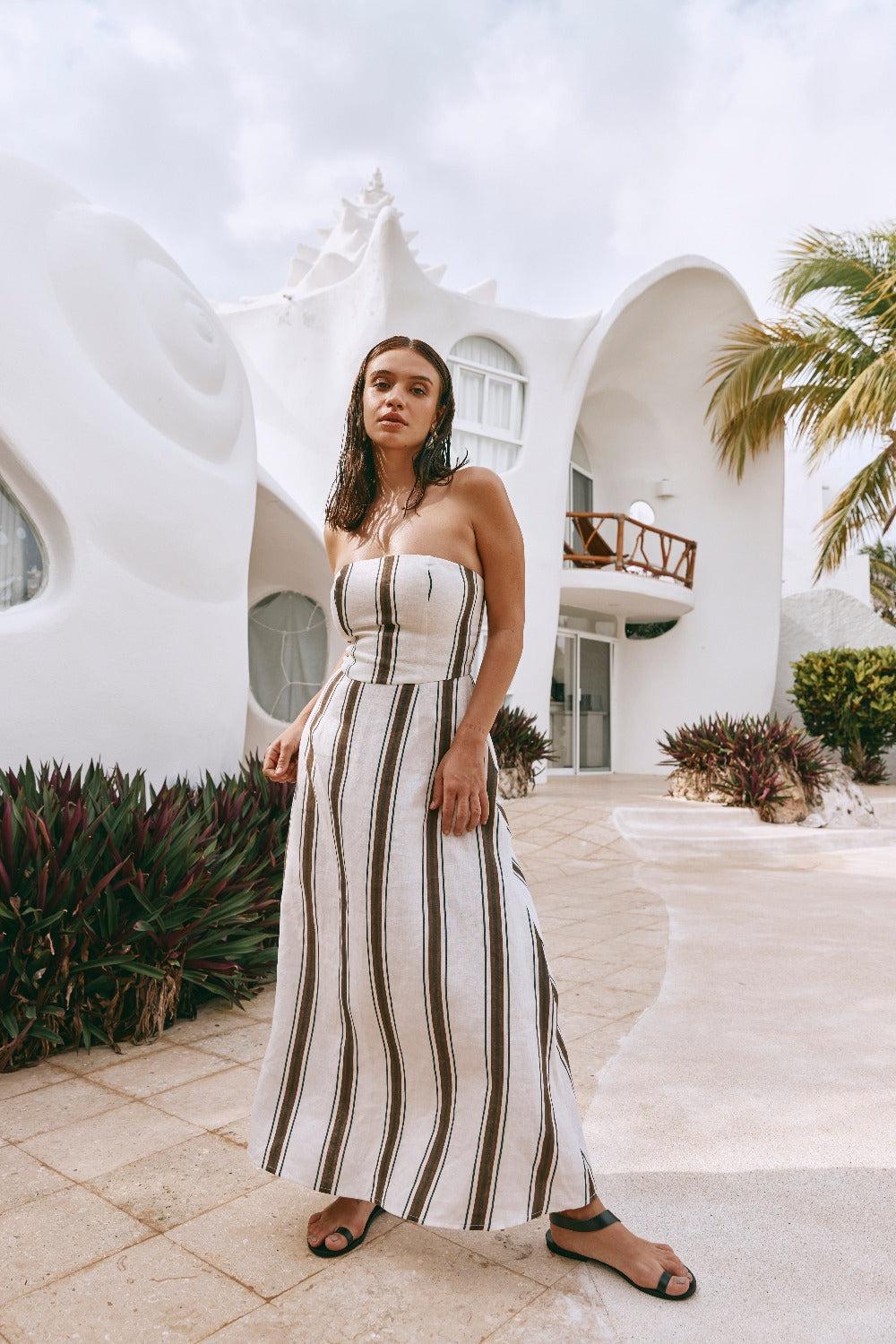 Alessandra Linen Strapless Midi Dress Dune Product Image