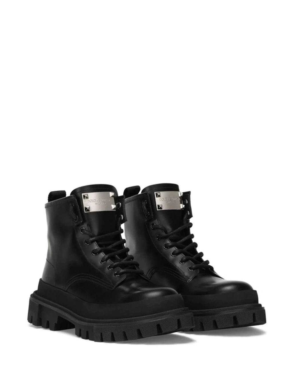 DOLCE & GABBANA Studded Calfskin Hi-trekking Ankle Boots In Black Product Image