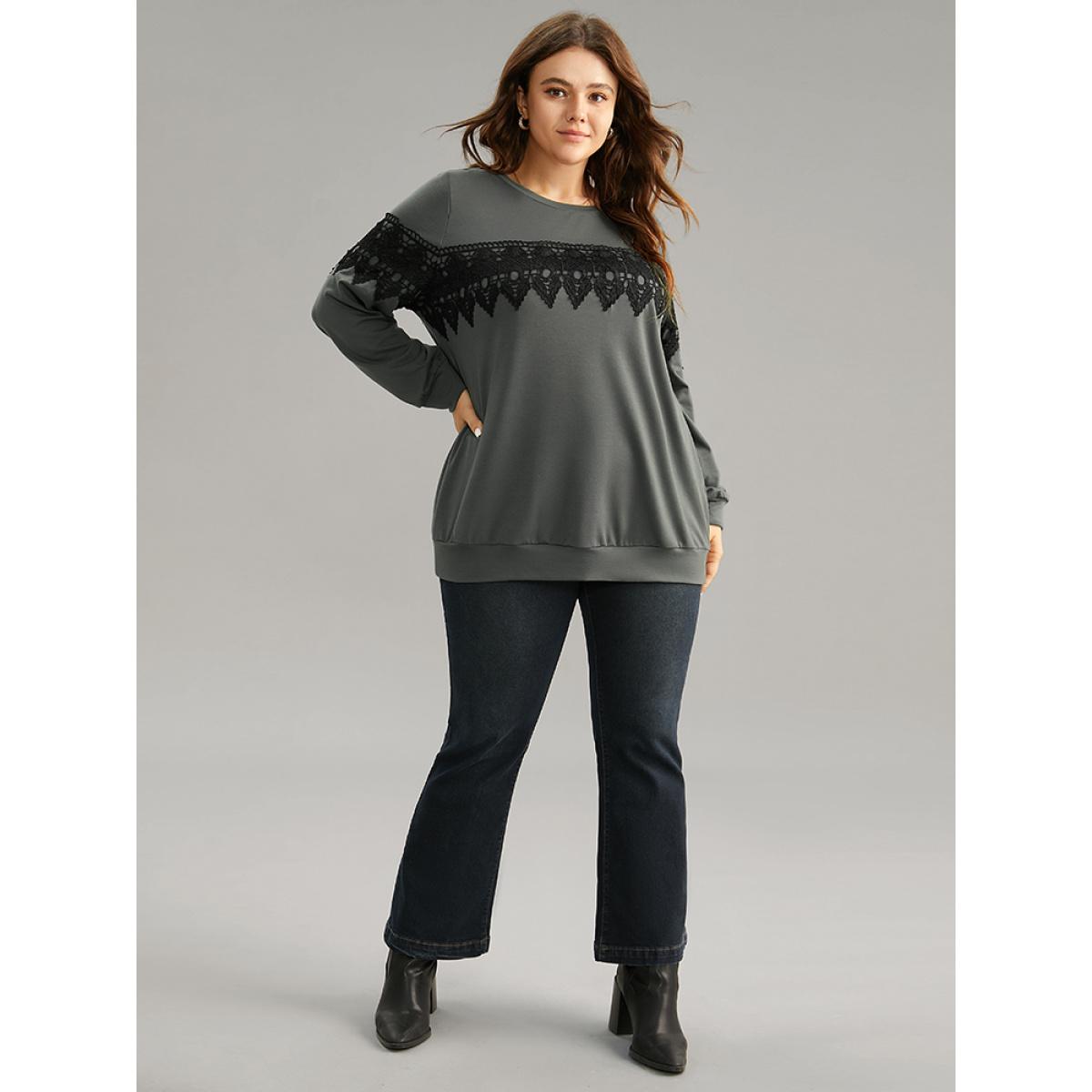 Plus Size Solid Pleated Detail Elastic Cuffs Sweatshirt Women Rust Casual Elastic cuffs Round Neck Dailywear Sweatshirts BloomChic 12/L Product Image