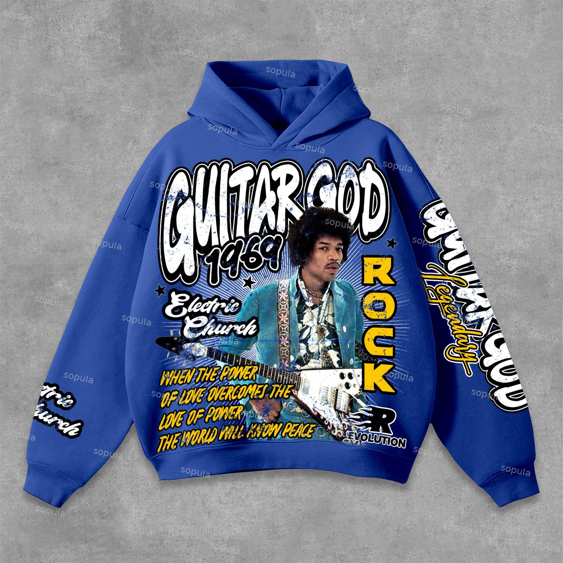 Sopula Jimi Hendrix Art 1969 Guitar God Graphics Hoodie Product Image