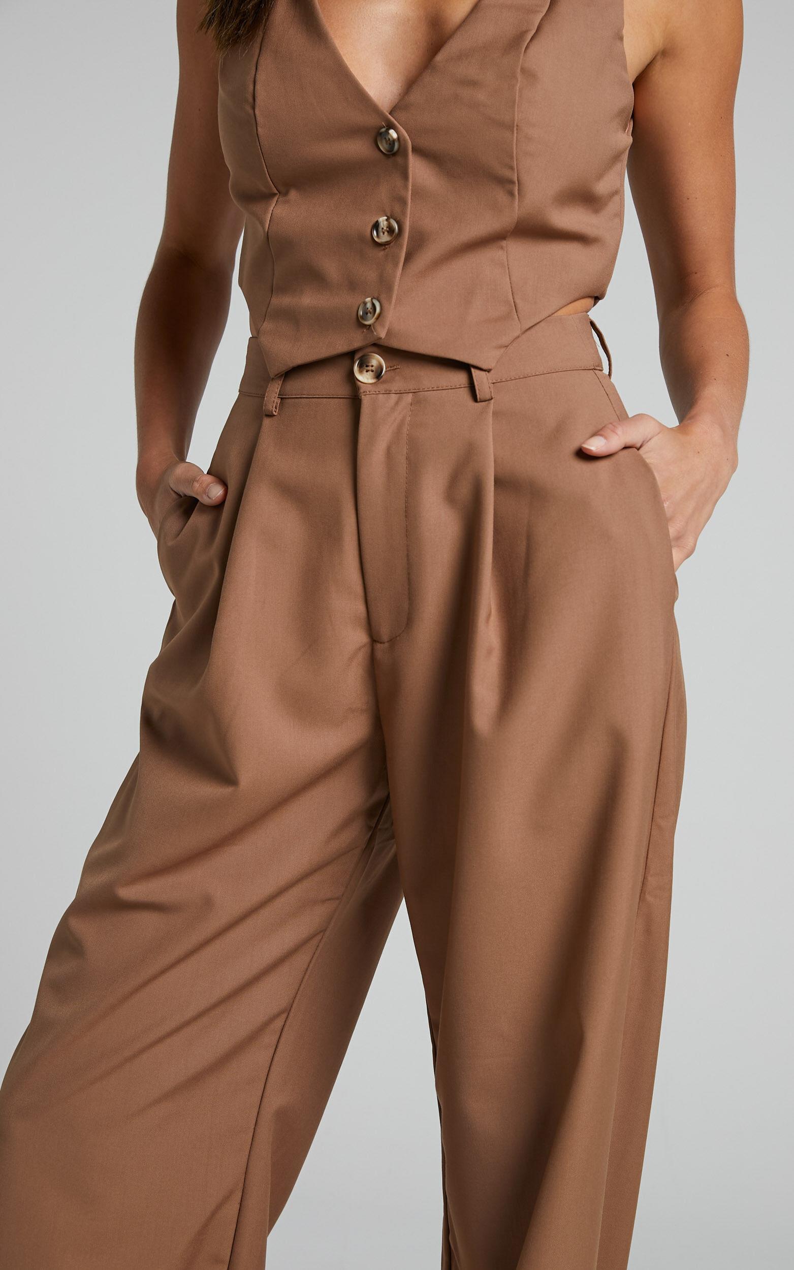 Izara Trousers - Mid Rise Relaxed Straight Leg Tailored Trousers in Mocha Product Image